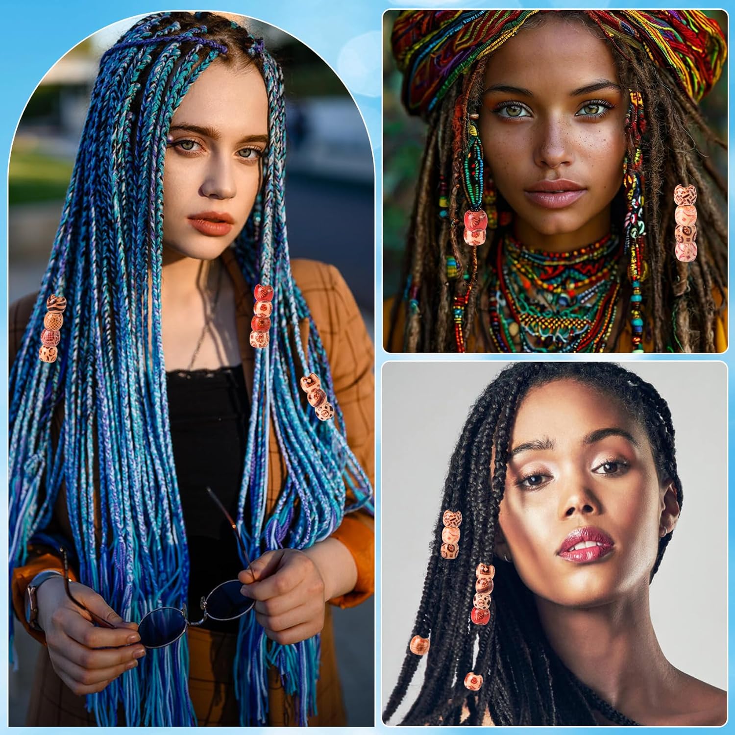 100pcs Large Hole Wooden Hair Beads, Printing Vintage Round Hair Beads for Braids, 12mm Wood Necklace Bracelet Spacers Jewelry Making Supplies for Crafts- Random Colors - Image 4