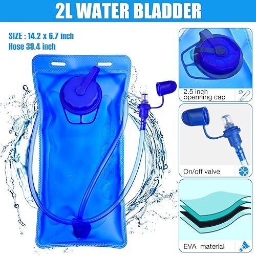 Miniatura 3 de Cunno Mochila de hidratación de 3 piezas con 3 unidades de 2 litros de agua de vejiga de agua, paquete de hidratación para camping, senderismo,