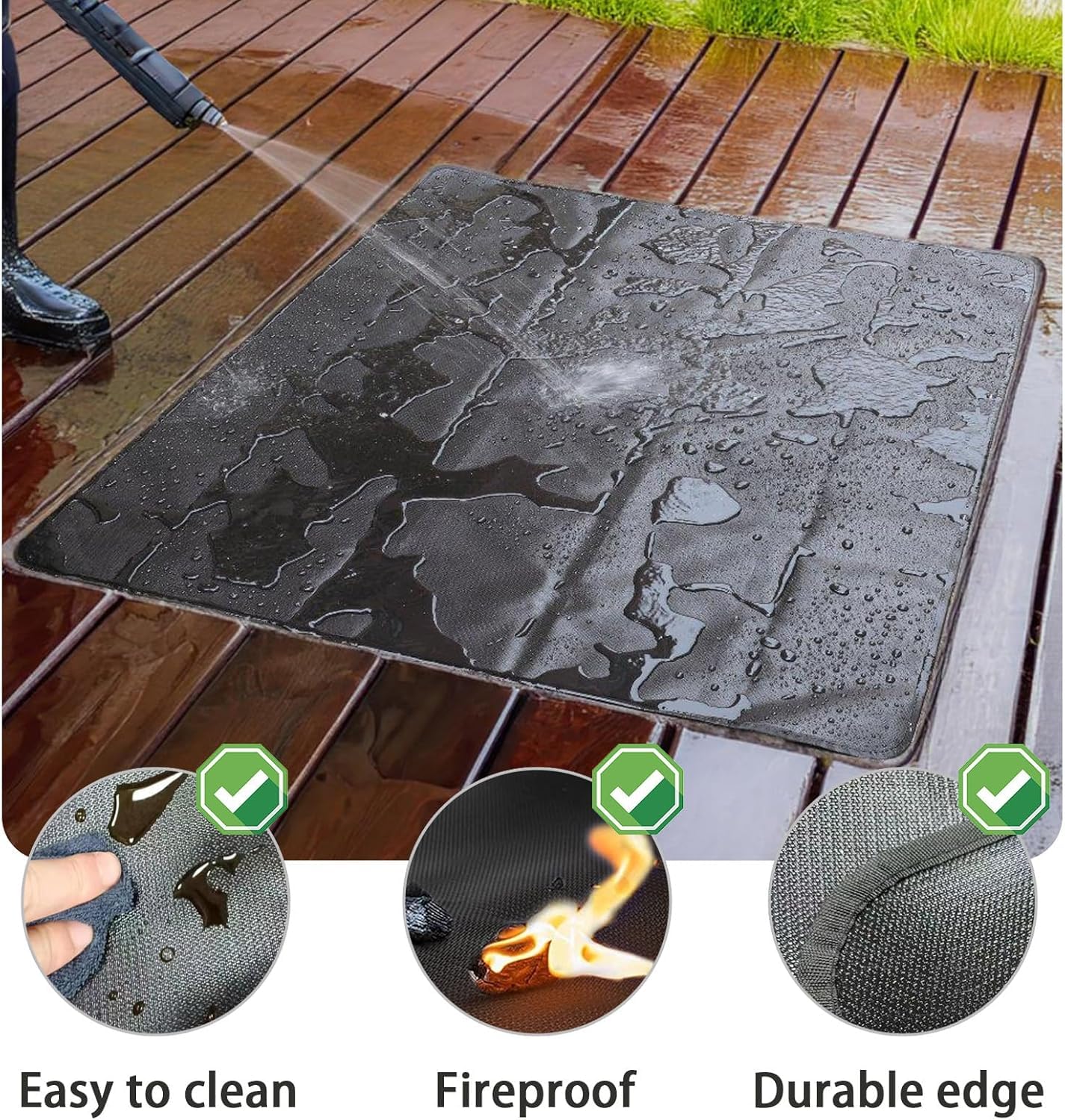 Aibob - Tappetino per barbecue a prova di fuoco per esterni, per proteggere terrazze e terrazze, riutilizzabile, impermeabile, 40 x 165 cm, colore: Nero