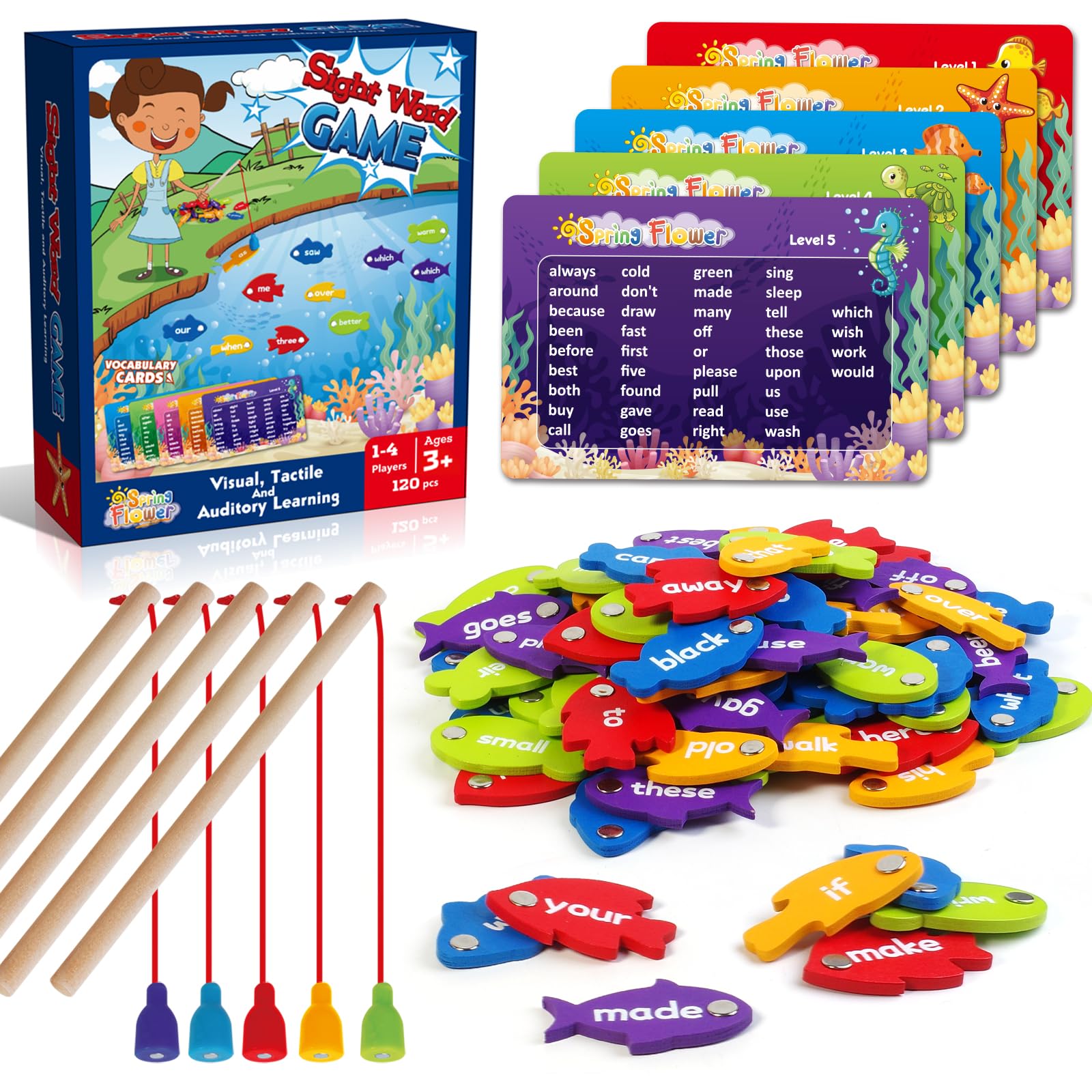 Amazon.com: SpringFlower Wooden Magnetic Sight Word Fishing Game