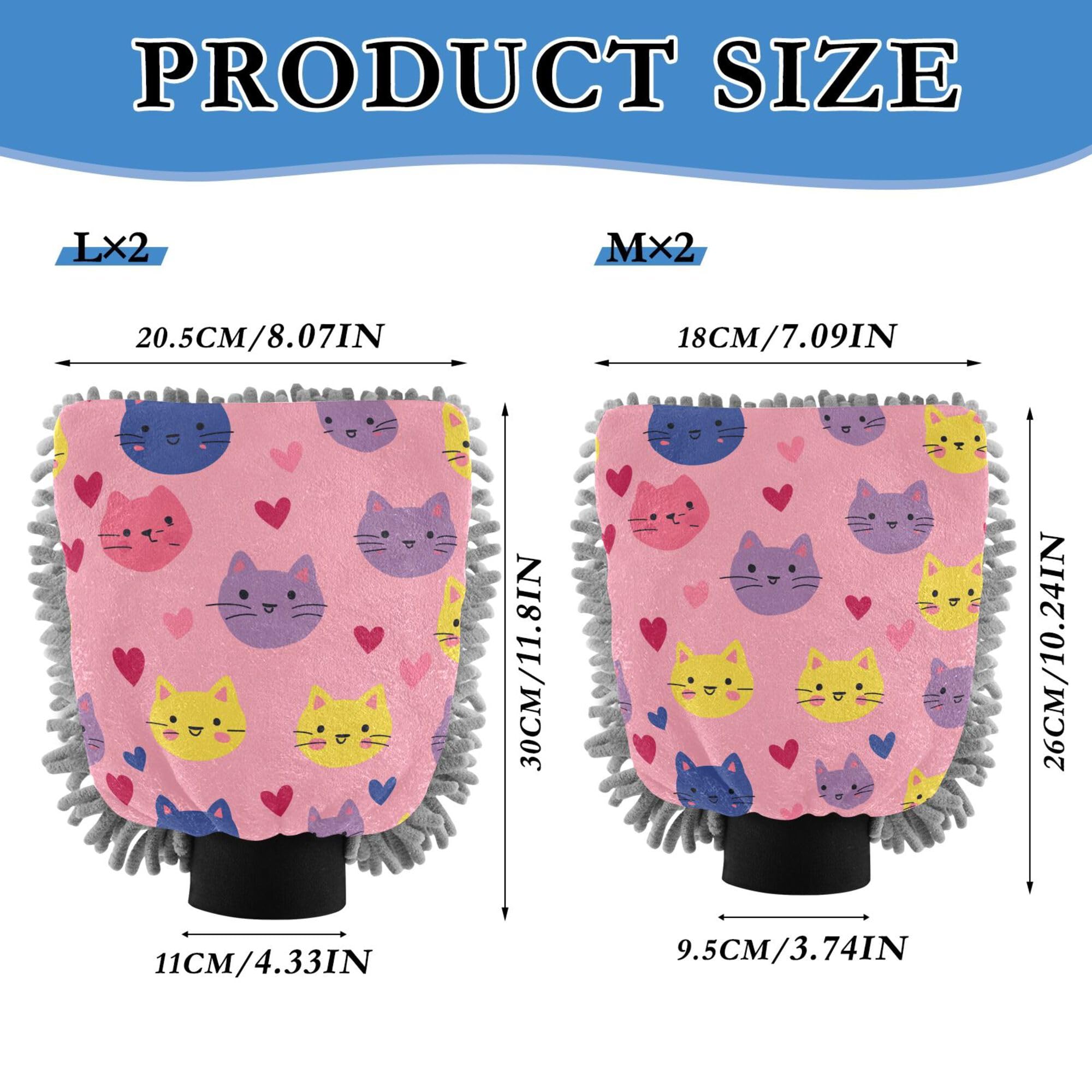 Cartoon Hearts Cat Pink Microfiber Wash Mitt 11.8'' Car Washing Gloves Scratch Free Clean Sponges for Cleaning Wash