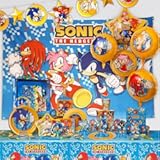Sonic The Hedgehog Birthday Party Kit - Complete Supplies for 10&comma; Video Game Themed Decorations&comma; Licensed Banner&comma; Plates&comma; Cups&comma; Balloons&comma; Games&comma; and Favors for Kids&apos; Celebration