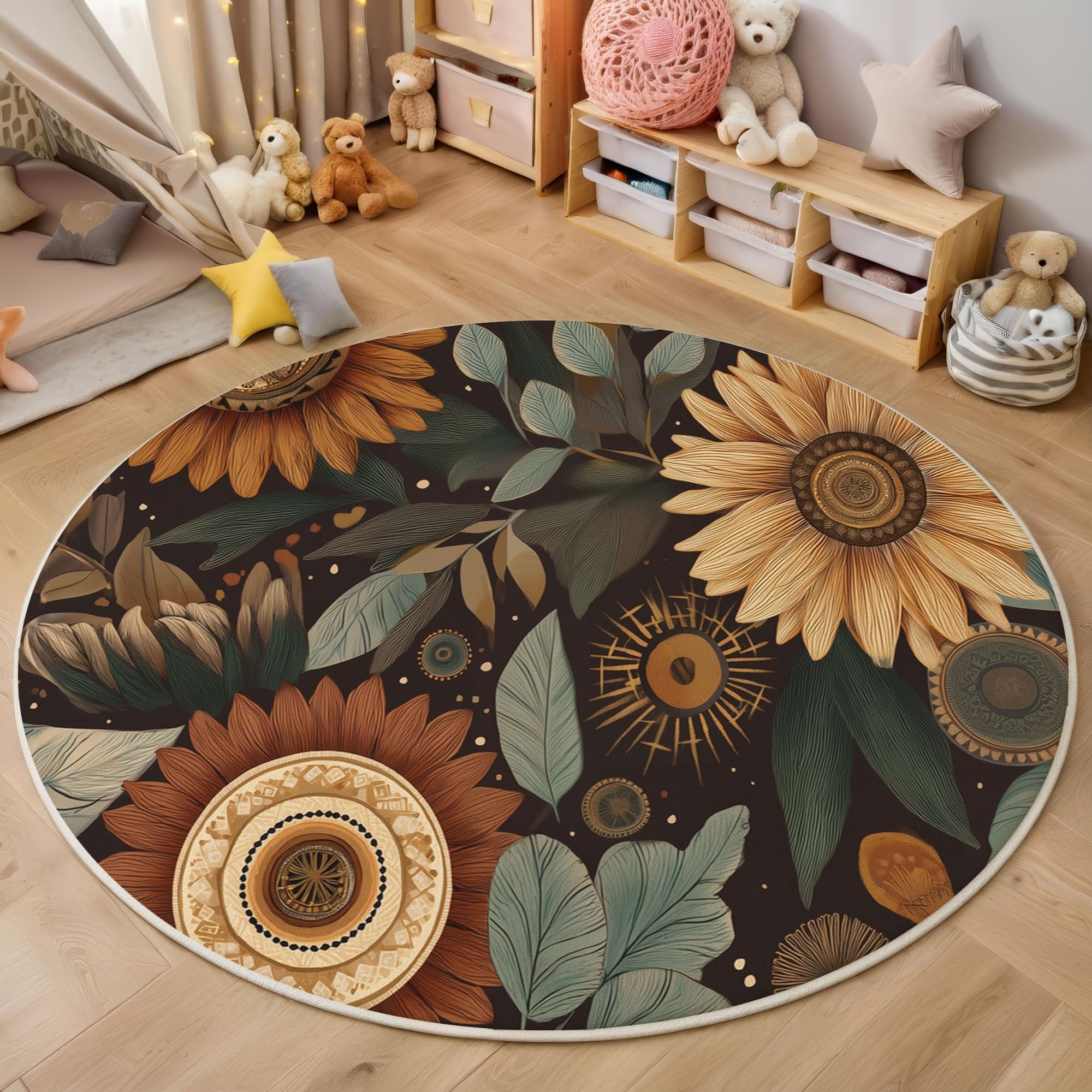 Tapis rond 120cm pour salon et chambre au style géométrique