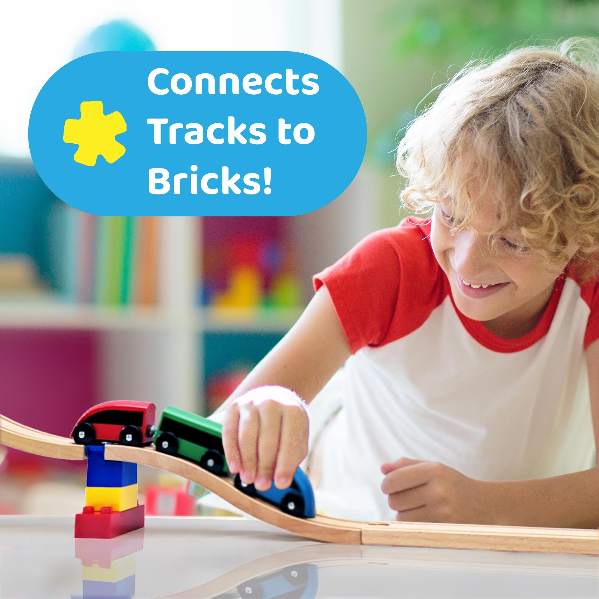 Baymo TrakBlox Adapter Set - Connect Wooden Train Tracks to Compatible Building Bricks - 10-Piece Bridge Builder Kit for Kids Ages 3+ - Image 2