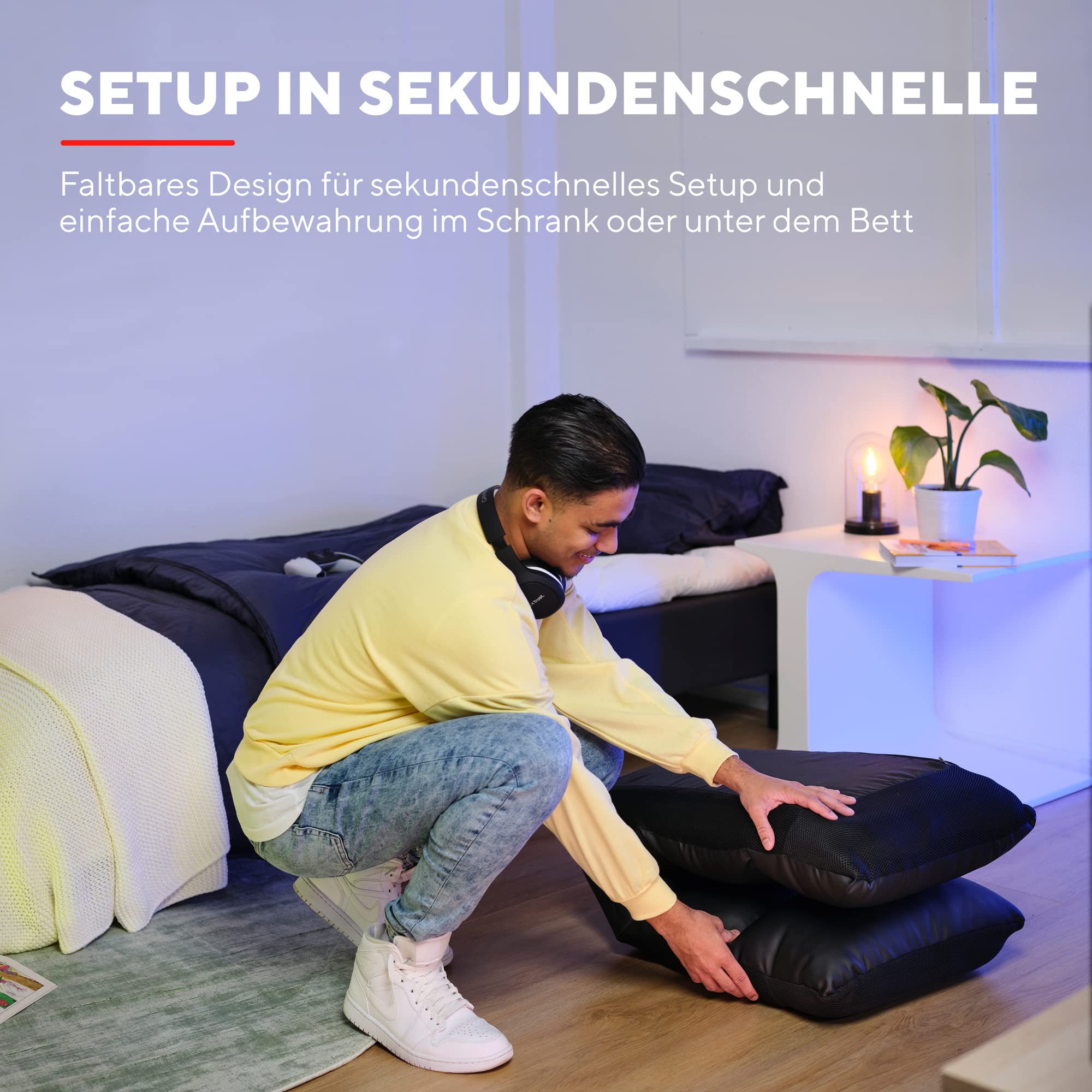 Trust Gaming GXT 718 Rayzee Klappbarer Gaming Stuhl, Bodenstuhl mit Rückenlehne für Konsolen-Gaming, bis 125 kg Belastbar, Sitzkissen mit Liegefunktion für Videospiele, Entspannung - Schwarz