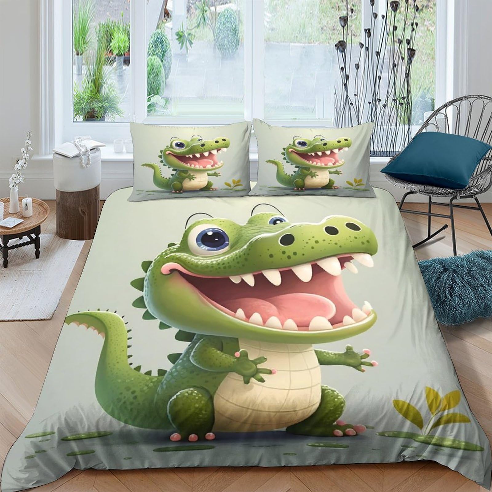 Ctjqhvkz Style-2 3D Printed Cartoon Crocodile Fitted Sheet Microfiber Soft Breathable Green Animal Bed Cover For Bedroom Dorm Mattress Protection Decor Single（135X200cm）