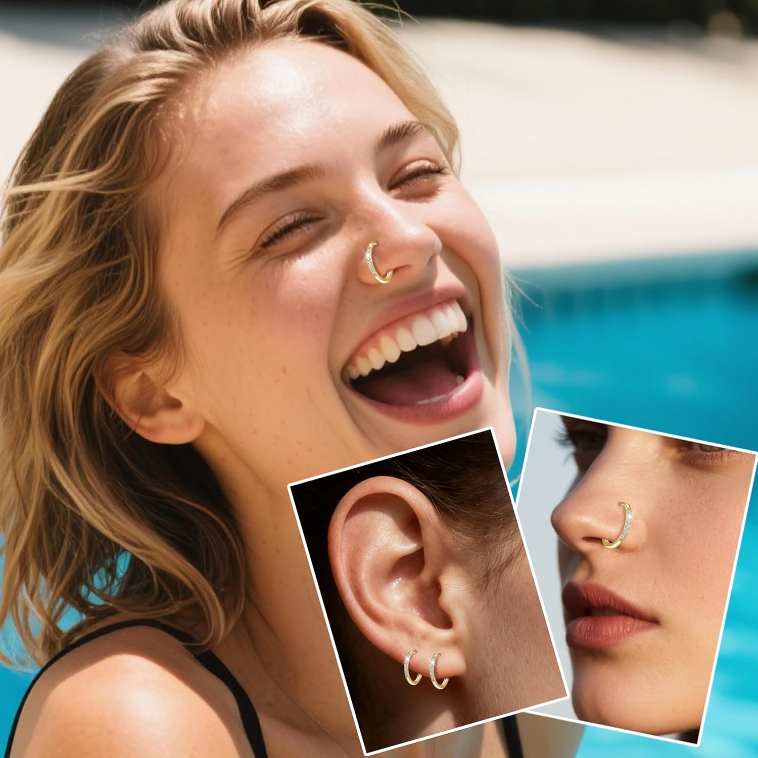 limerencia G23 Titanium Nose Ring Hoop,8mm/10mm Cubic Zirconia Nose Ring Cartilage Hoop Earring Septum Ring Tragus Conch Helix Daith Lip Piercing Jewelry for Women Men - Image 7