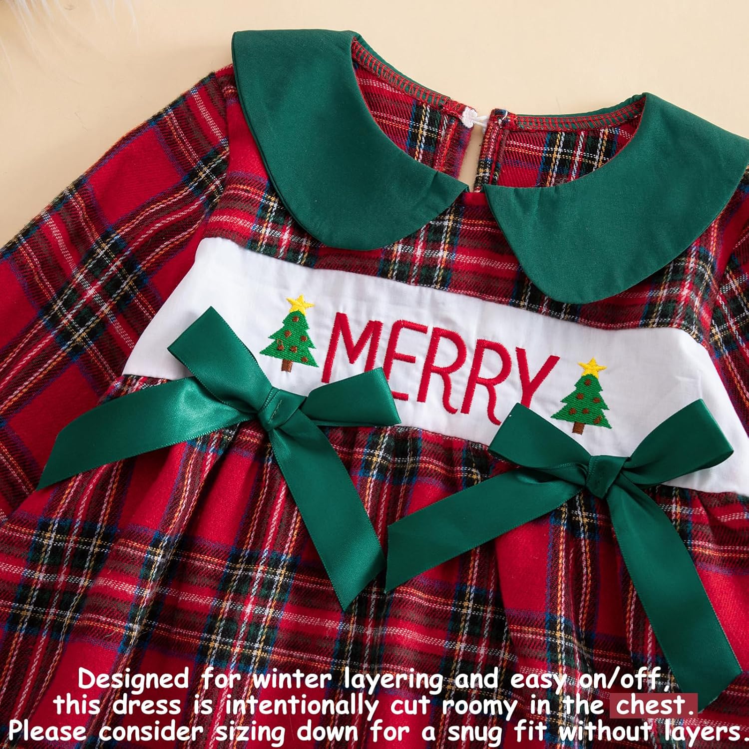 Toddler Baby Girls Christmas Outfit Plaid Dress Christmas Dress Santa Merry Embroidered Fall Winter Holiday Dresses - Image 4