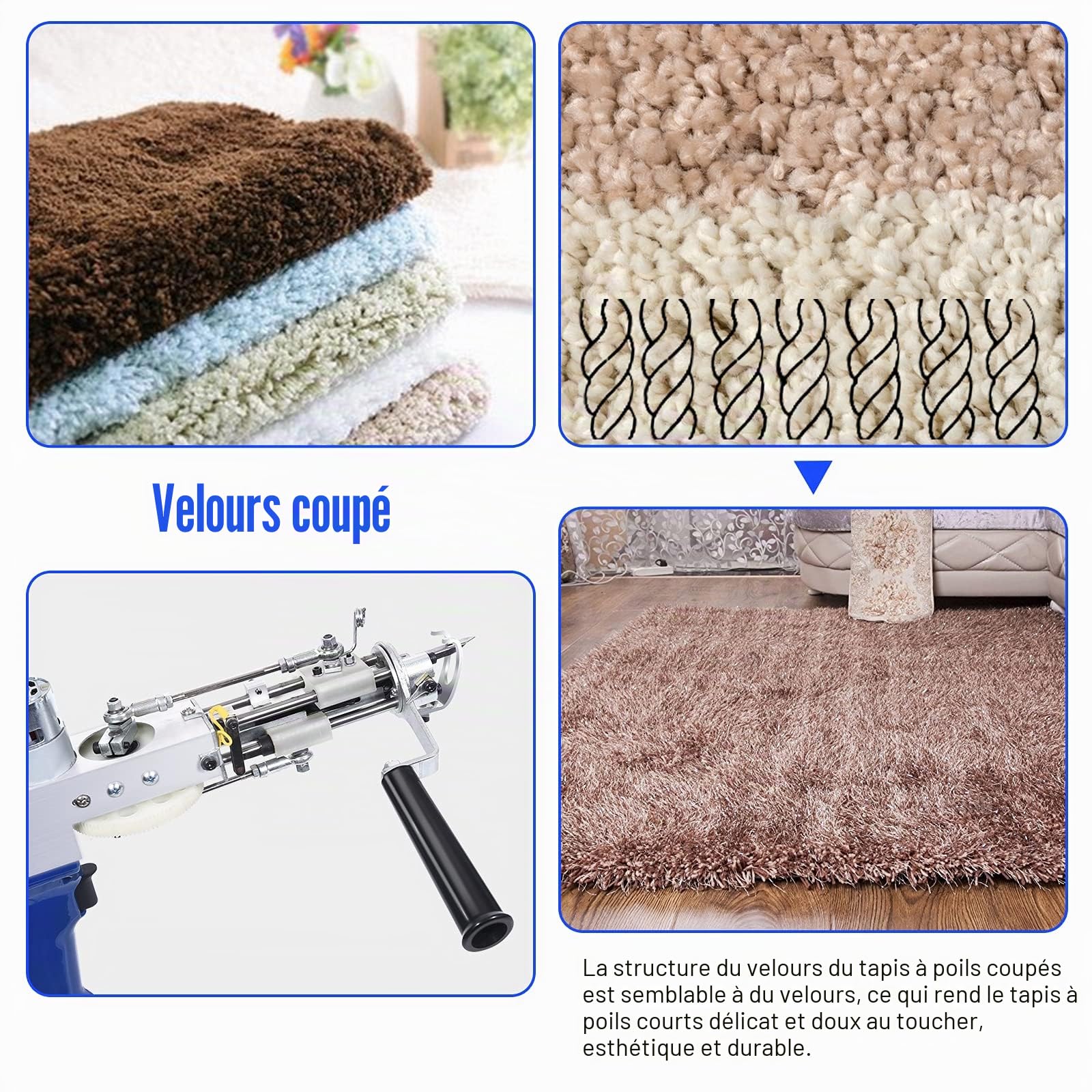 Pistolet à touffeter - Poils coupés et boucle - 2 en 1 - Kit de démarrage pour les amateurs de touffetage