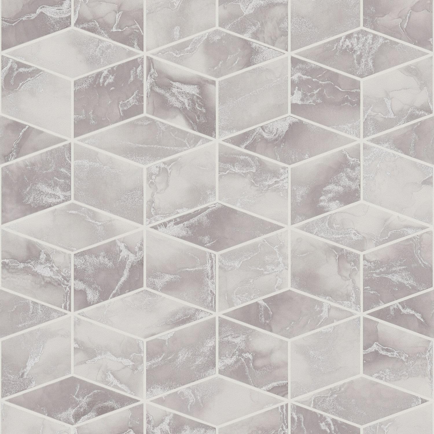Papier peint géométrique intissé moderne argent gris blanc salon 10m