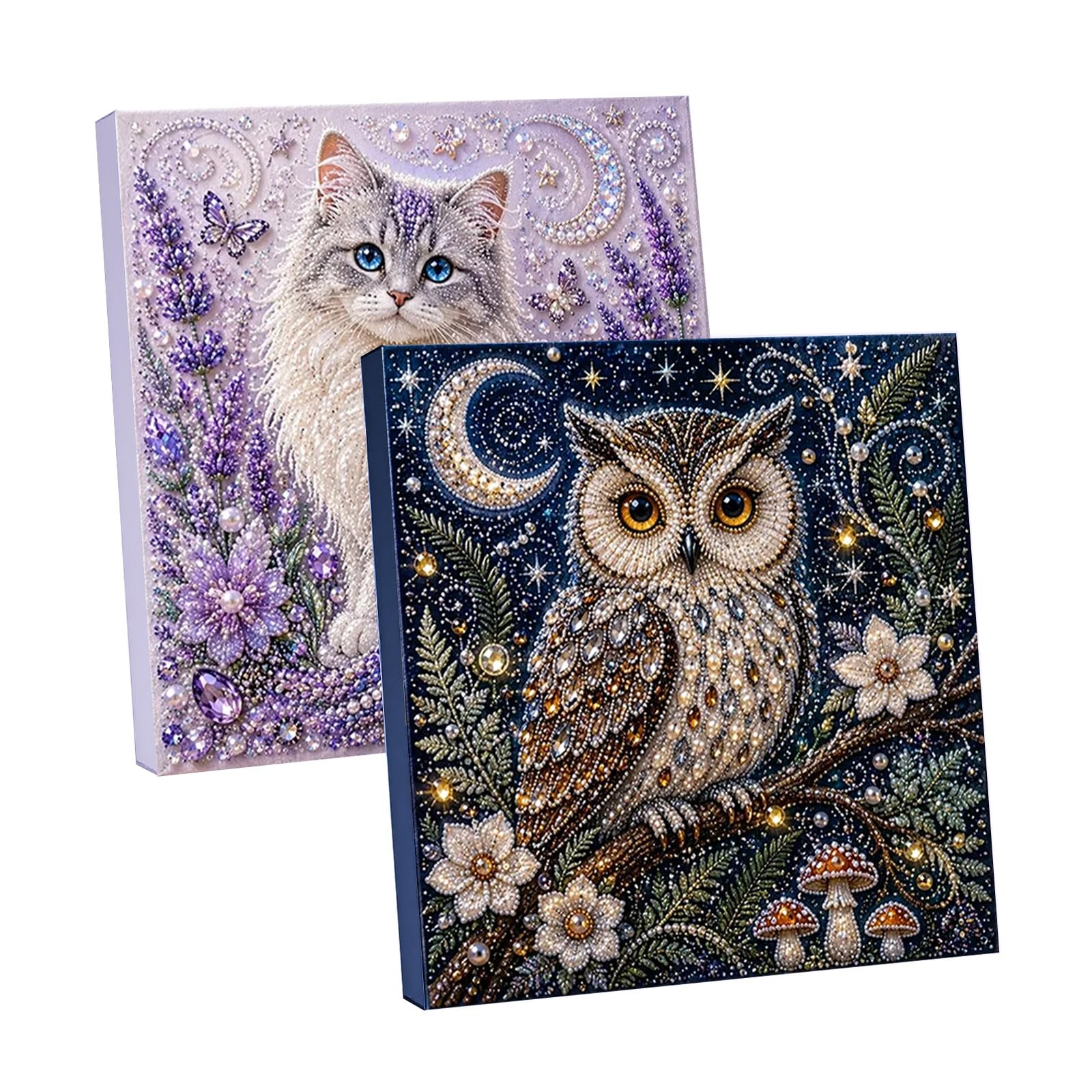 2PCS Animal Theme Pearl Art Kits for Adults Cat Owl, 3D DIY Pearl Diamond Painting Art Kit with Frame, DIY Beads Decorations Crafts, Fall Home Wall Decor, Relaxing & Beginner-Friendly — image 1