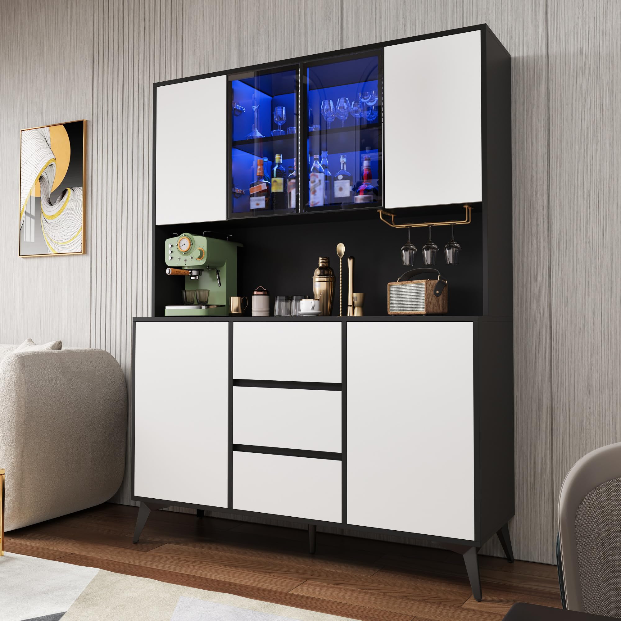 Moimhear vetrina, credenza, armadio per sala da pranzo, armadio da cucina, app con LED a colori regolabili