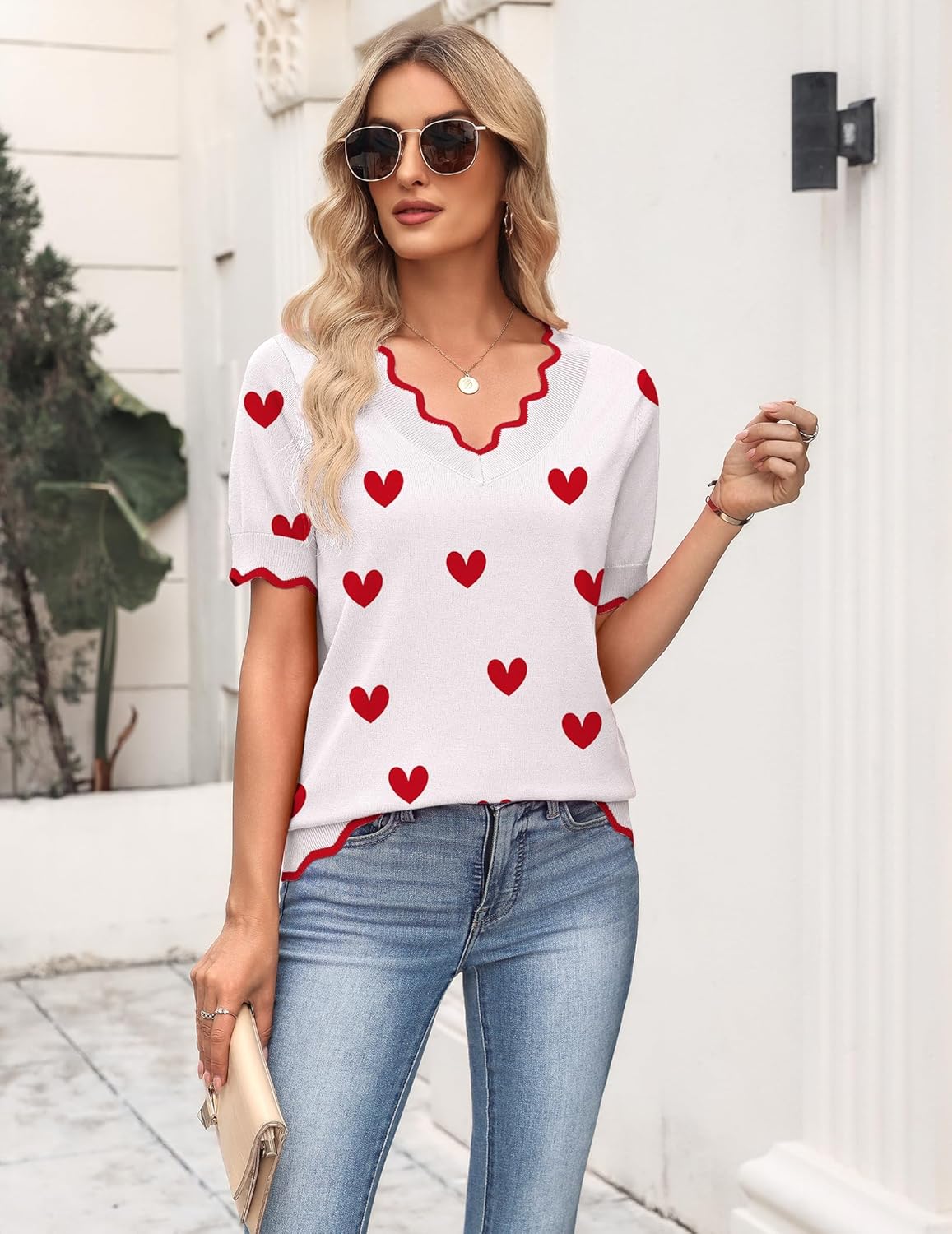 Zeagoo Women's Short Sleeve Sweater 2026 Spring Summer V Neck Lightweight Tops Dressy Blouses Business Casual Outfits - Image 2