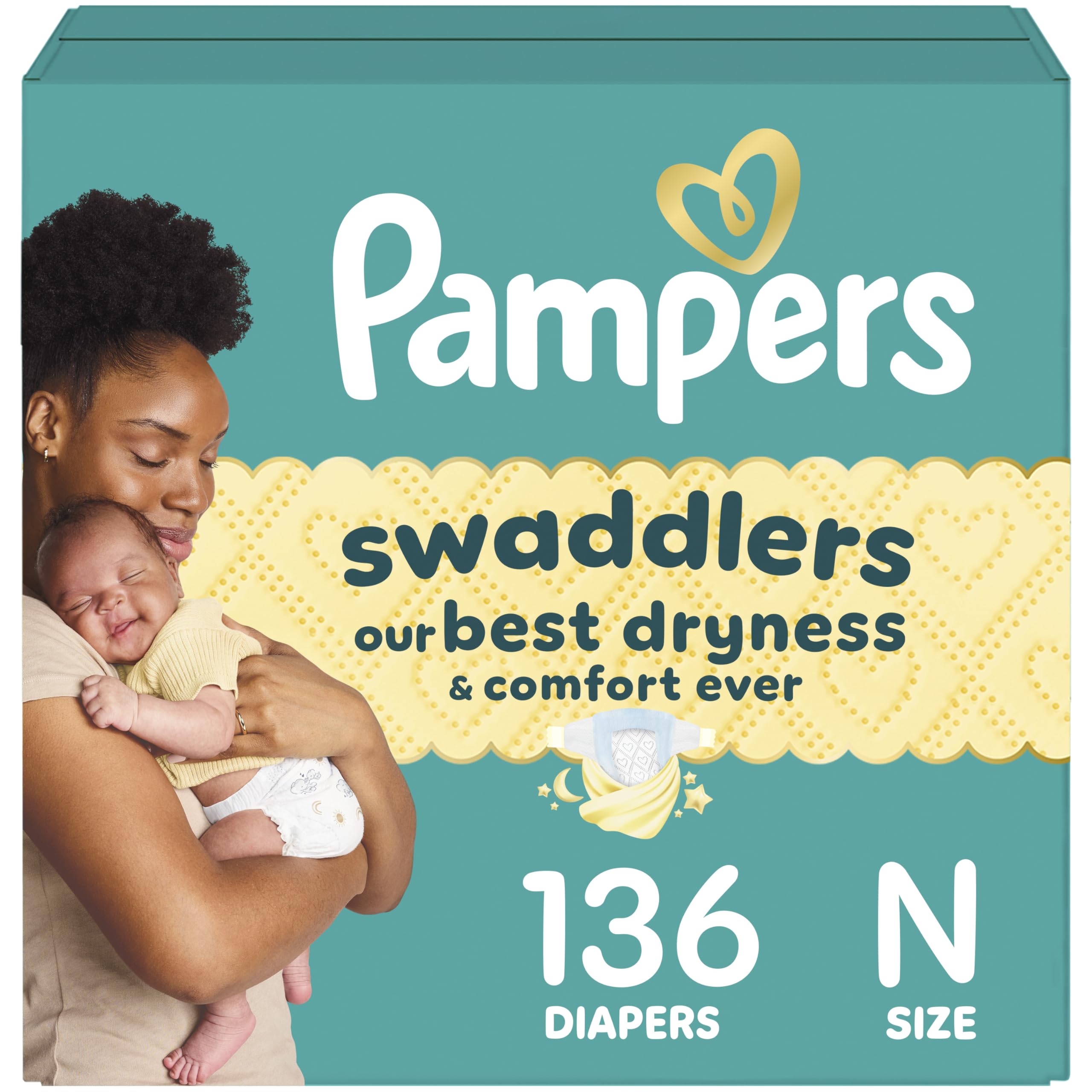 Pampers Swaddlers Diapers, Size 0, Absorbent, Keeps Baby Dry and Comfortable, Skin Safe Disposable Baby Diaper, 1 Pack (Count of 136)
