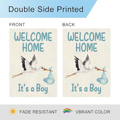 Miniatura 5 de DLZDN Bandera de jardín de bienvenida a casa para bebé, baby shower, bandera de jardín de 12 x 18 pulgadas, bandera de arpillera de doble cara para