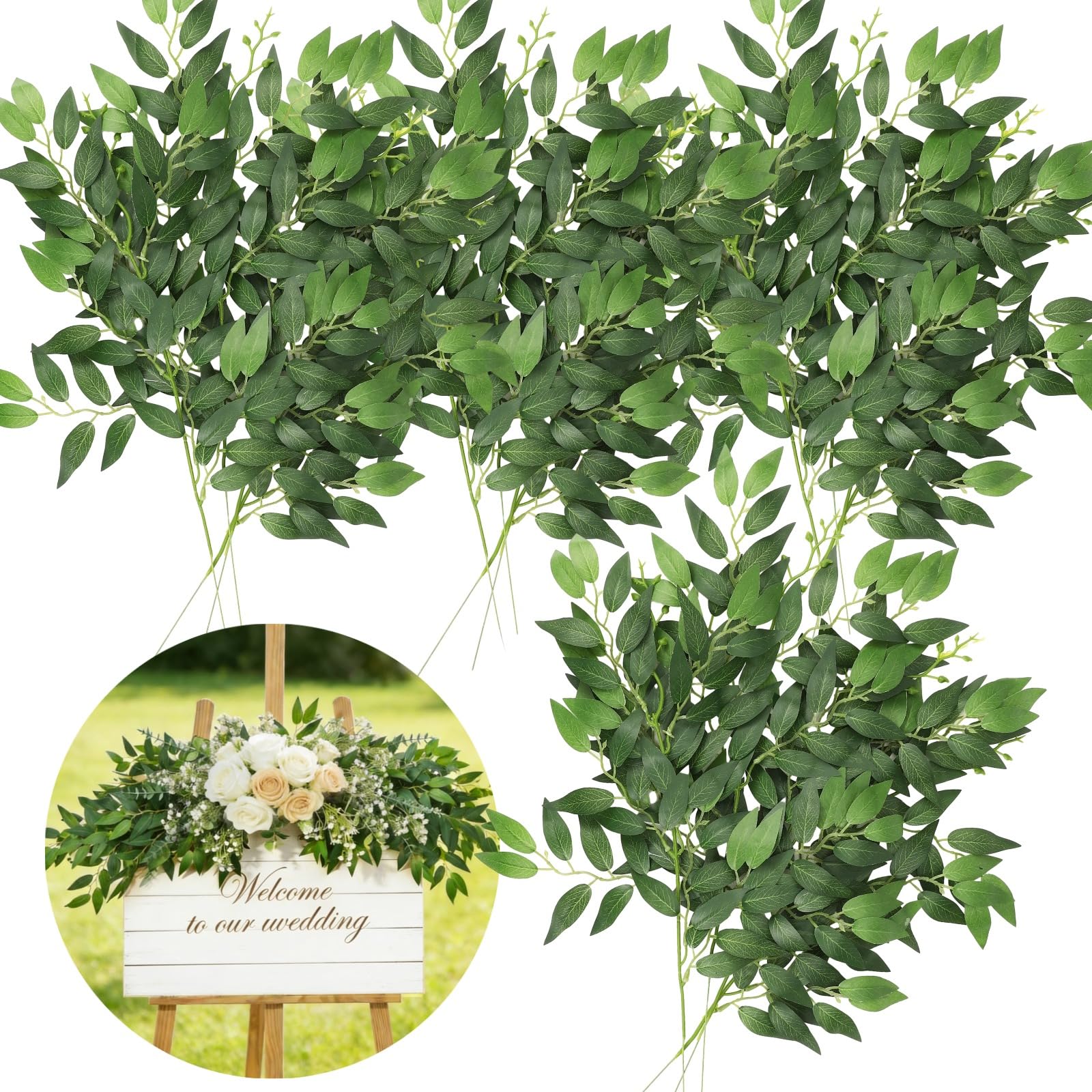Tallos artificiales de vegetación con follaje falso y hojas verdes artificiales para jarrones