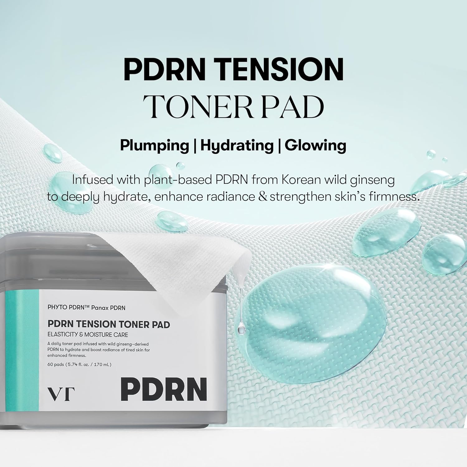 VT COSMETICS PDRN Tension Toner Pad, Hydrating Facial Toner Pads for Plumping with 8 Types Hyaluronic Acid & Panthenol, Stretching Pads for Elasticity & Moisture Care, Korean Skin Care (60 Units) - Image 2