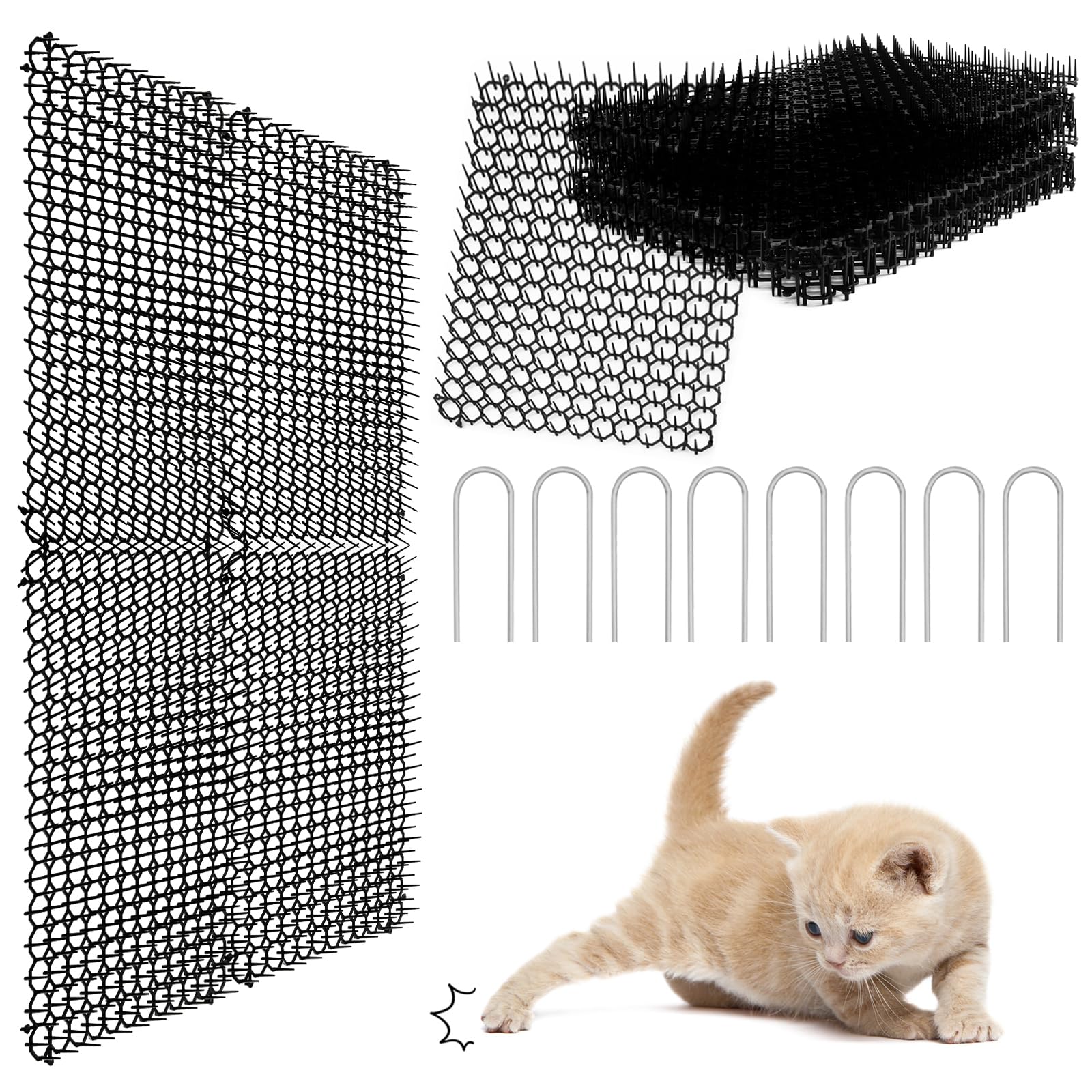 JONRRYIN Pinchos Anti Gatos, 5 Pcs Estera de Anti Gato, Estera de Espinas, Tiras De Espigas para Animales, Repelente para Disuasión para Defensa contra Gato y Proteger Las Plantas En Jardín (Negro)