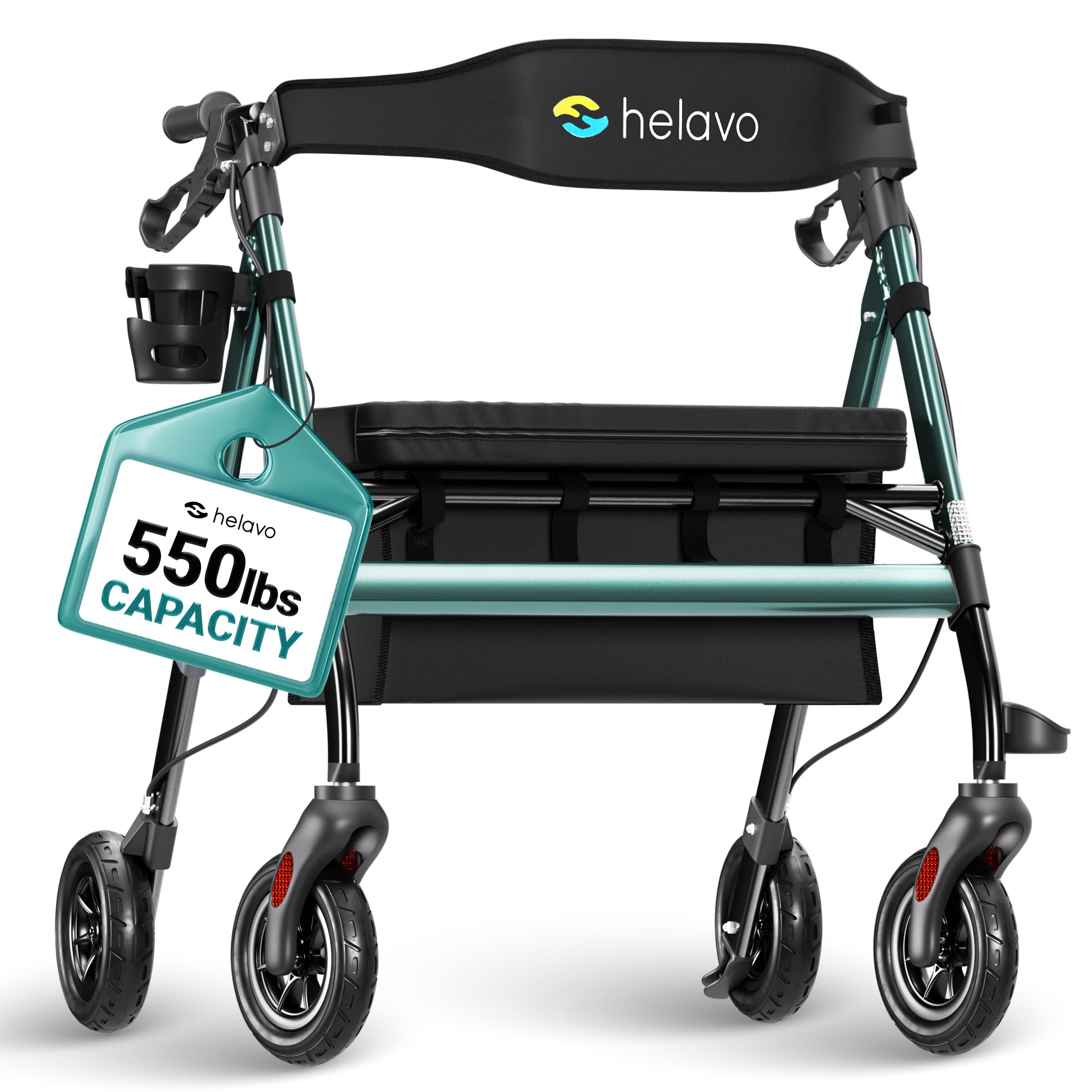 Helavo 28.3" Extra Wide Bariatric Rollator Walker, 550 lbs Capacity