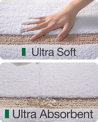 Miniatura 4 de LUMI Alfombra de baño ovalada blanca, 24 x 36 pulgadas, antideslizante, lavable, alfombra de baño suave y absorbente con microfibra de secado rápido