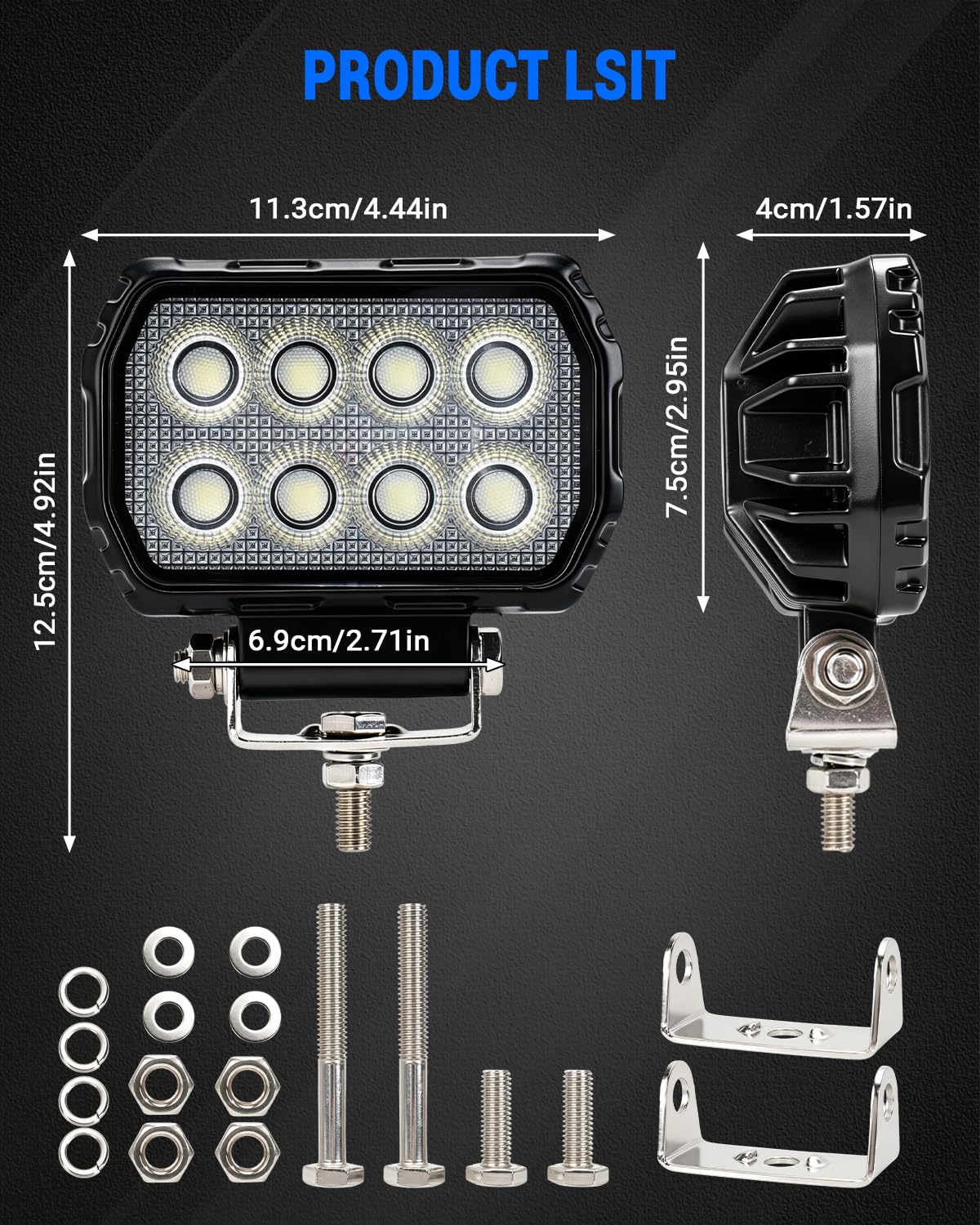 SUPAREE 4.5" Focos de Coche Faros Led Faro Trabajo 6000K IP68 Impermeable | 2PCS Faro de Trabajo Led 12V/24V Faros Led Tractor para Moto ATV SUV UTV Tractor Off-Road Tractor Camión Barco