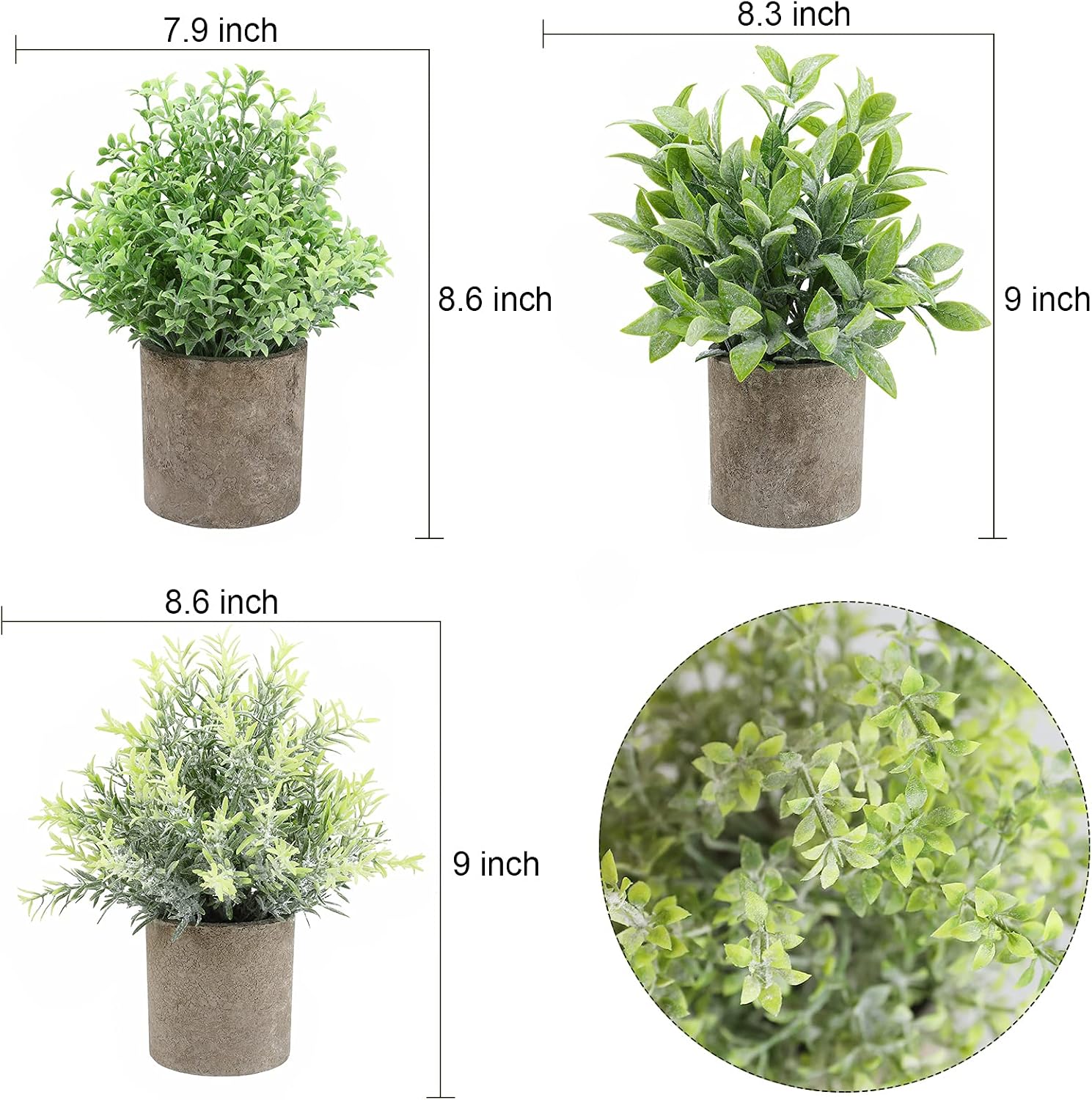 THE BLOOM TIMES 3 Pack Small Potted Fake Plants Decorations Artificial Plastic Eucalyptus Faux Greenery for Home Farmhouse Bathroom Shelf Decor