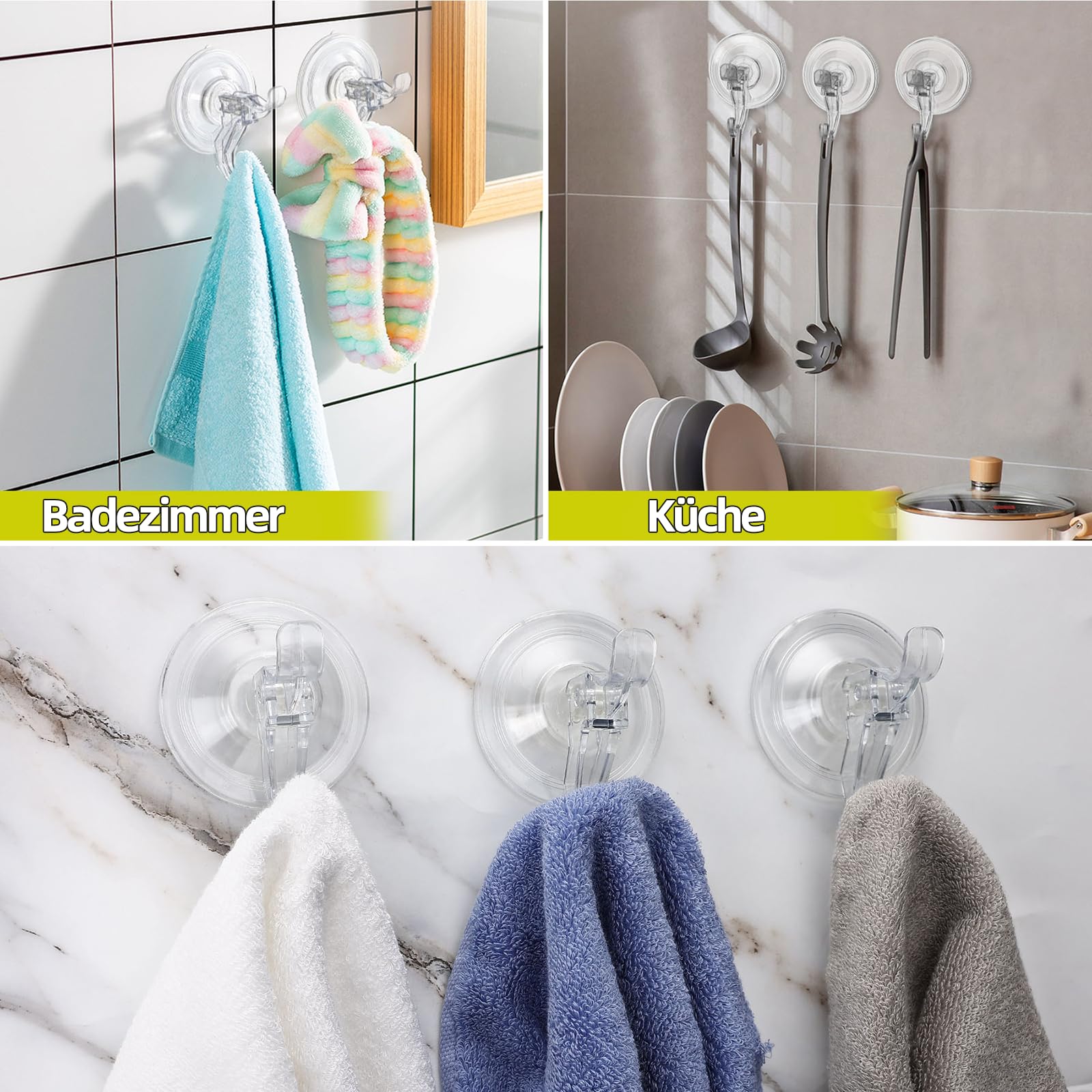 Antimbee Ganci Ventose Sottovuoto Potenti, 3 Pezzi Ganci a Ventosa Super Resistenti 5KG per Doccia, Bagno, Cucina, Finestra e Vetro, Hook Forte per Ghirlanda Porta, Serratura, Asciugamani e Accappatoi