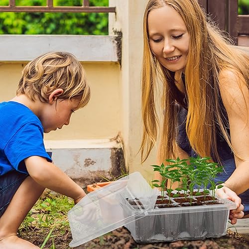 Miniatura 7 de 10 bandejas de inicio de semillas, kit de inicio de semillas, bandejas de plástico transparente para principiantes con 10 etiquetas y 2