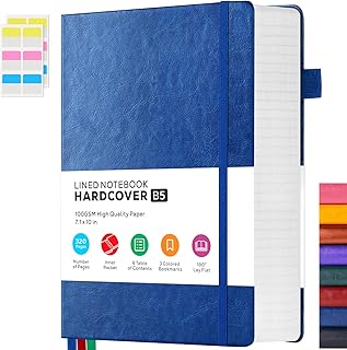 Leather Lined Notebook Journal, 320 Pages Hardcover Notebook Journals for Writing Women & Men, B5 (7.1'' X 10'') College R...