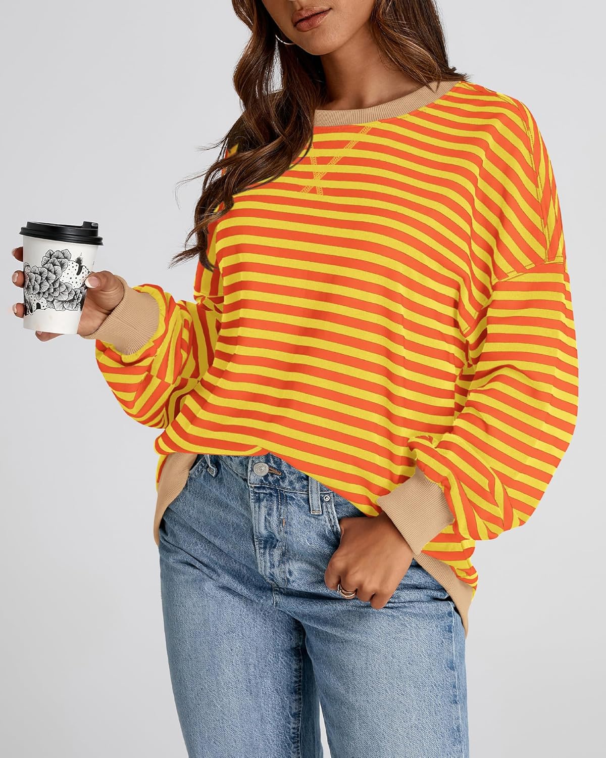 BTFBM Womens Oversized Striped Sweatshirt 2026 Spring Crewneck Long Sleeve Pullover Top Casual Y2K Clothes Workout Shirt - Image 7