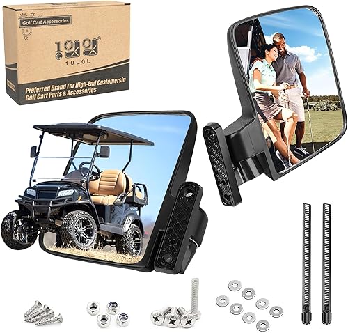 10L0L Espejos para carrito de golf, espejo lateral plegable universal convexo para Club Car, EZGO, Yamaha, espejos de vidrio HD ajustables de 180
