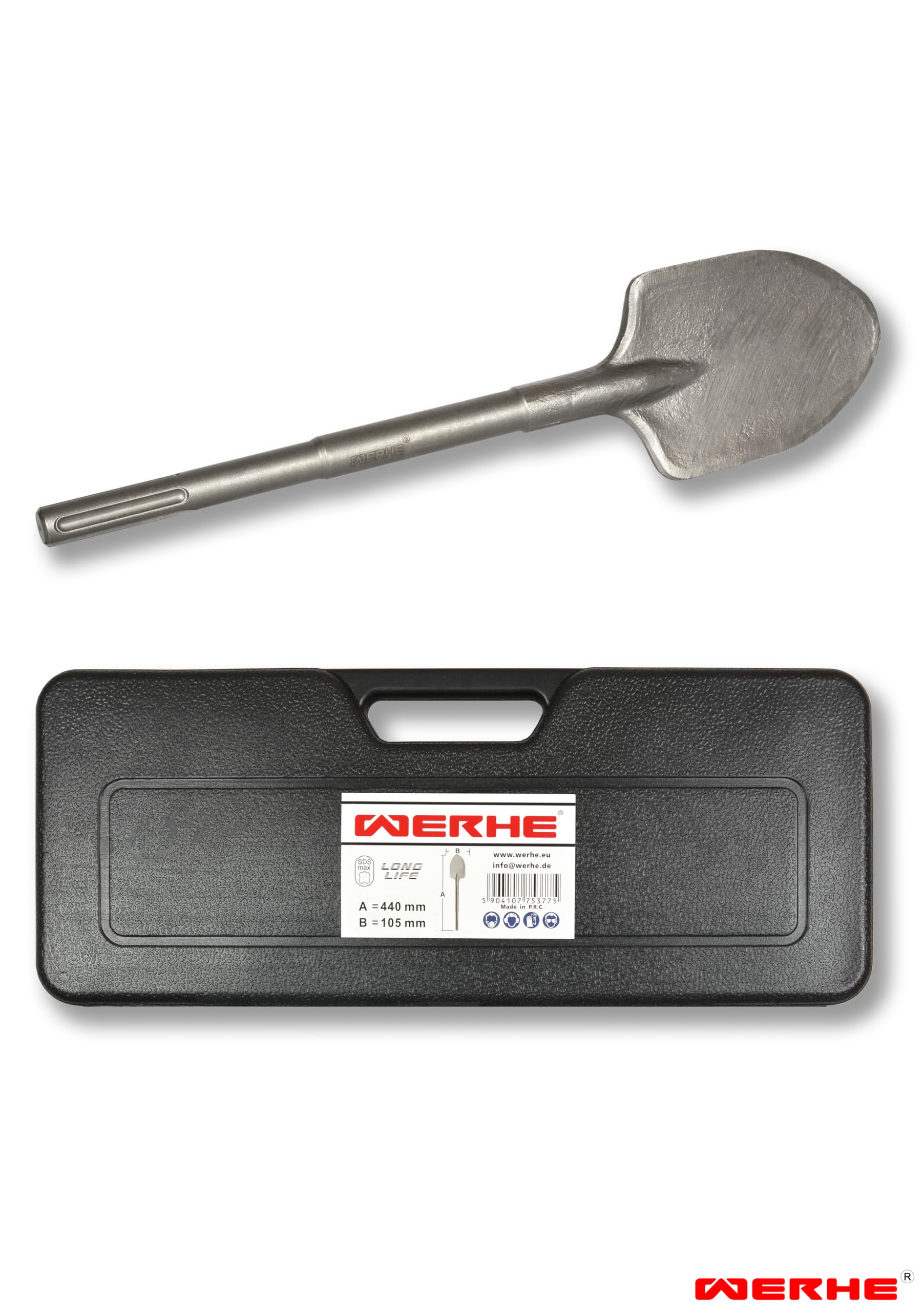 WERHE® Scalpello a punta professionale SDS Max 105 x 440 mm SDS Max Registrazione 18 mm per trapano martello martello scalpello custodia in plastica