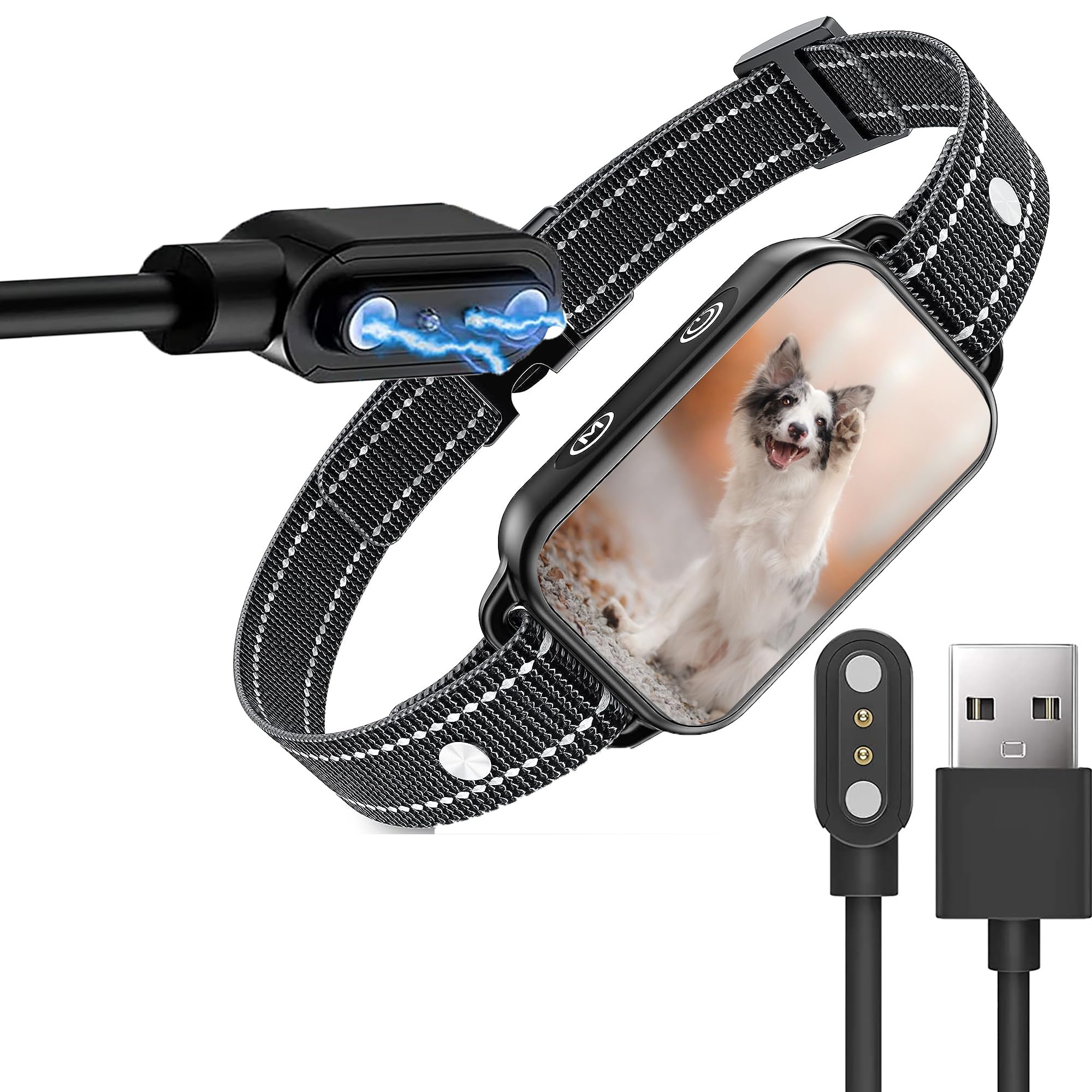 Lamshaw Compatible with DINJOO Dog Bark Collar Charger, Magnetic USB Charging Cable Replacement Charger Cable Compatible with DINJOO Dog Bark Collar (2 Pack-Black+White)