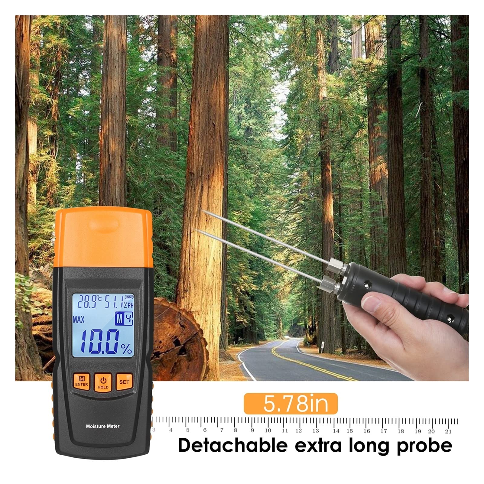Igrometro Digitale 3-in-1 Misuratore di umidità in legno Legna da ardere Acqua Contenuto Ambient Temperatura + Umidità + Tester in