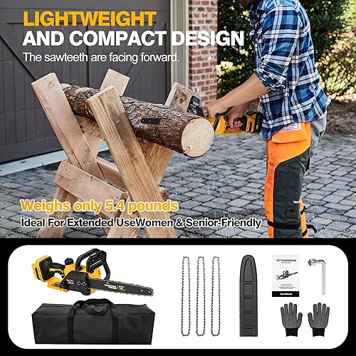 Miniatura 7 de Motosierra eléctrica sin escobillas de 12 pulgadas, herramienta inalámbrica solo para batería Dewalt de 20 V/60 V con engrasador automático