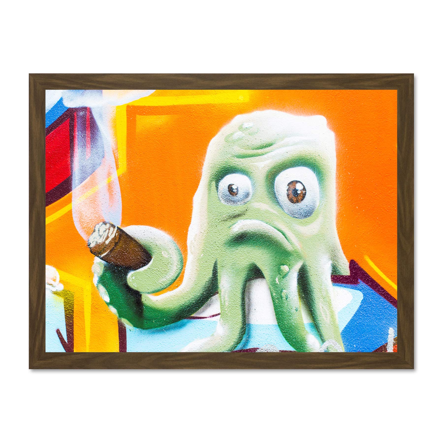 Graffiti Octopus Smoking Cigar Large Framed Art Print Poster Wall Decor 18x24 inch