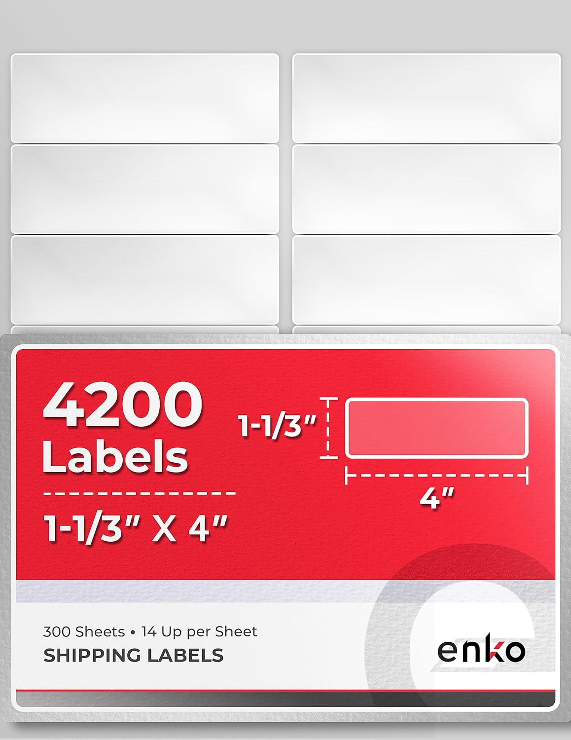 enKo 4200 Labels, 1-1/3" x 4" - White - Address, Mailing, Shipping & Barcode Blank Labels for Laser and Inkjet Printers