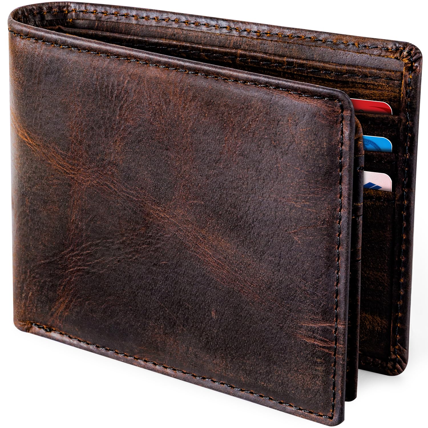 GSOIAX Top Genuine Grain Leather Premium Crazy Horse Wallet