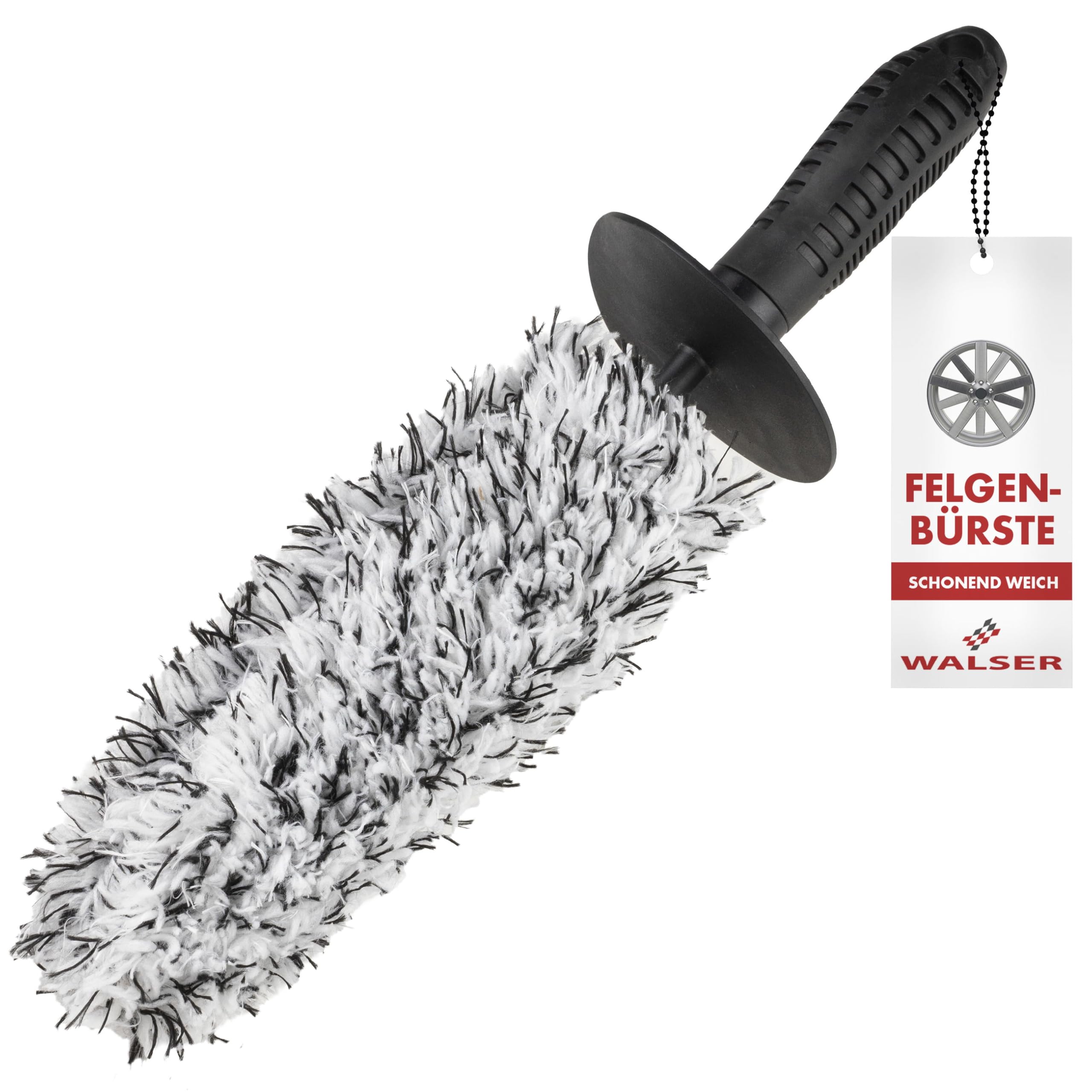Walser Szczotka premium z mikrofibry, środek do czyszczenia felg z ergonomicznym uchwytem + ochrona przed pryskaniem do czyszczenia bez zarysowań i smug, elastyczna szczotka do felg samochodowych, 42