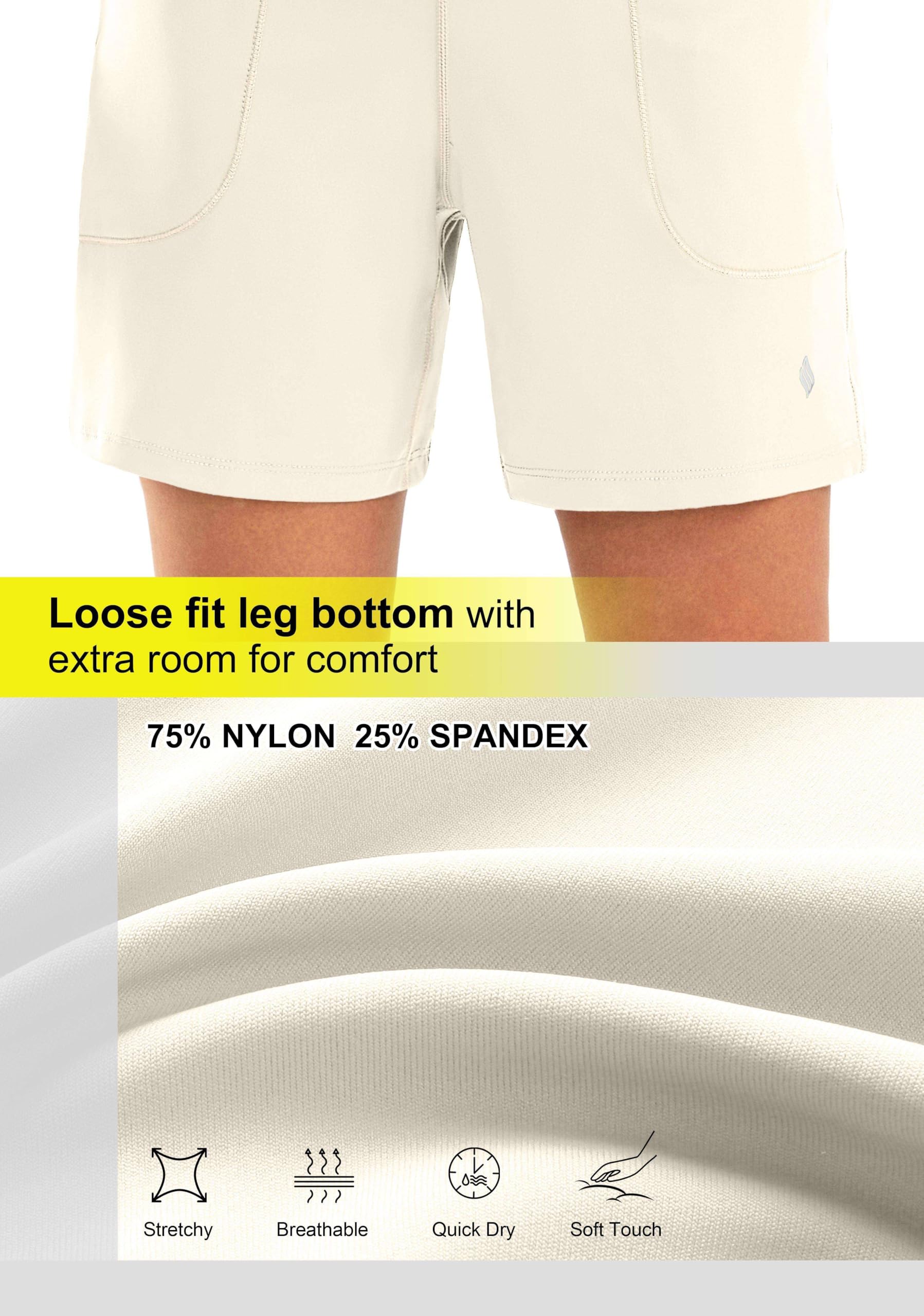 SANTINY Short long athlétique pour femme de 15,2 cm avec 4 poches – Bermuda taille haute pour la marche, la course à pied