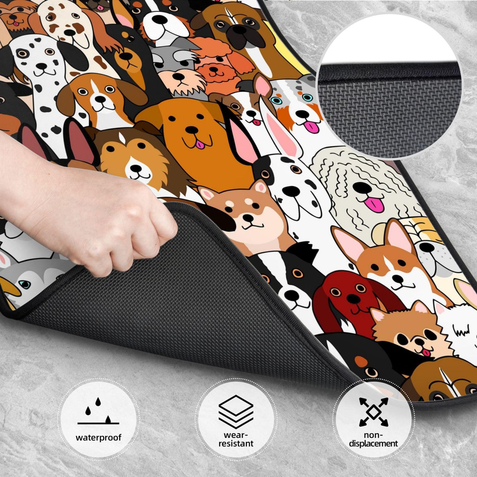 Niedlicher Doodle-Hundeprint Tier, 4er-Set Auto-Fußmatten, Neopren-Fußmatten für Fahrzeuge, rutschfeste Auto-Fußmatten, Autozubehör