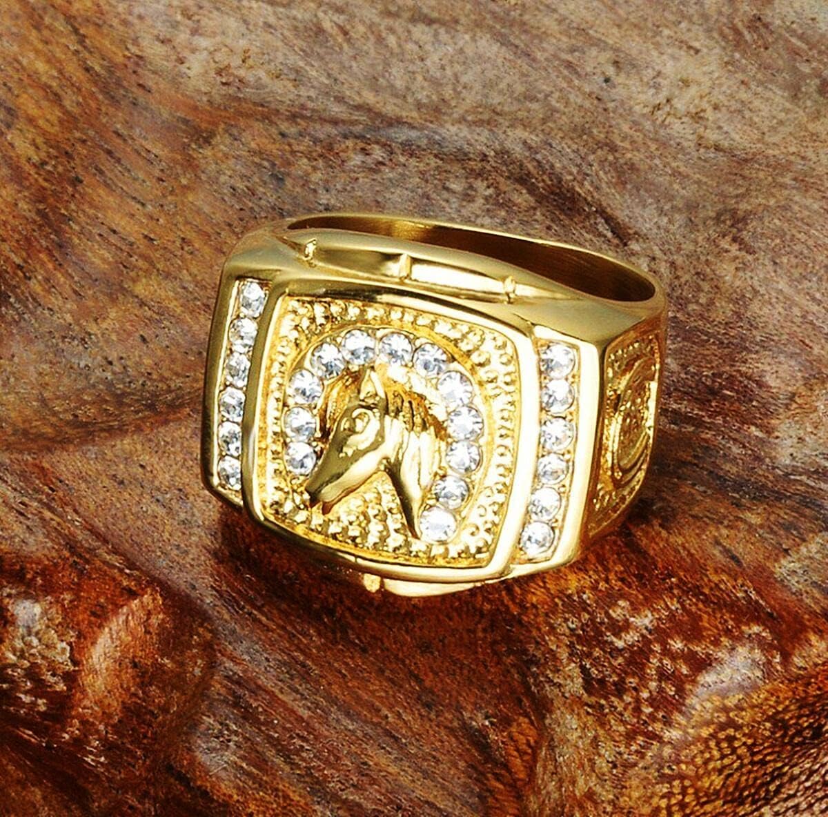 Lucky Horseshoe Ring for men CZ Horse Head Ring Radiant Diamond Bling Biker 316 Stainless Steel Rings Iced Out Jewelry Punk Ring Hip Hop Heavy Metal Ring Vintage Animal rings mens fashion rings - Image 3