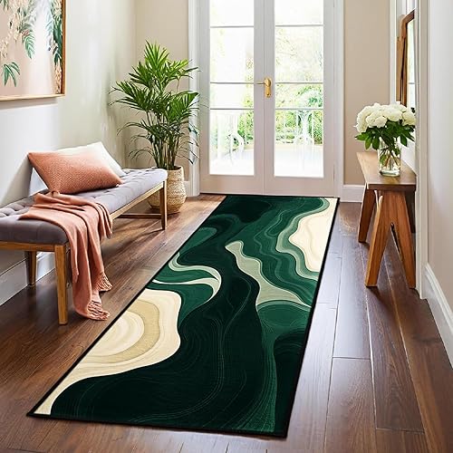 Miniatura 18 de Alfombra de área AQQA 5x7 azul y verde, abstracta, lavable, alfombra antideslizante, alfombra gruesa de pelo bajo, grandes alfombras para sala de