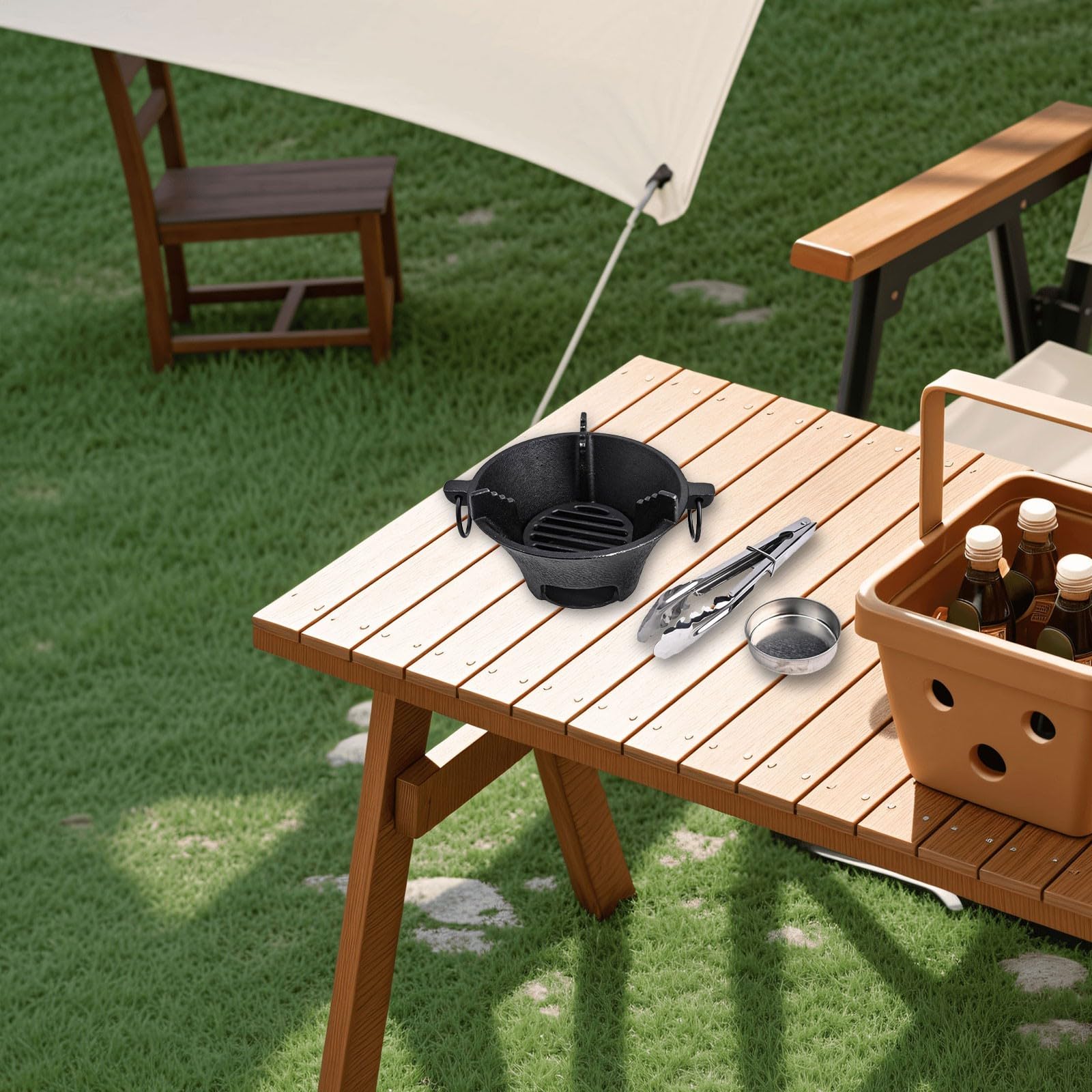 Kompaktowy grill na węgiel drzewny do koreańskiego i japońskiego grilla, łatwy do czyszczenia, żeliwny design, 16 cm, idealny na spotkania rodzinne i gotowanie na świeżym powietrzu