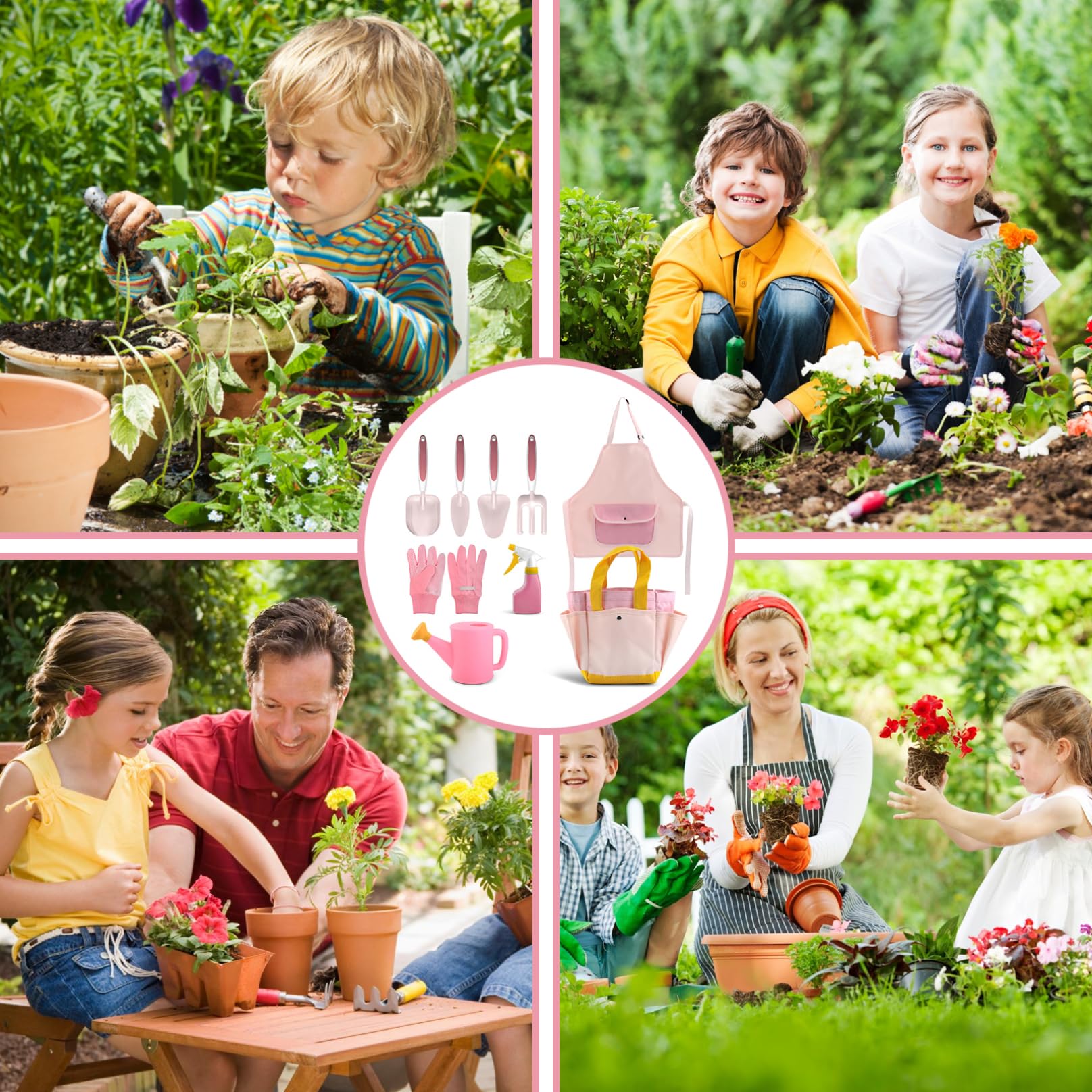 Ensemble Jardinage Enfants 7 Pièces – Tablier, Gants, Chapeau, Pulvérisateur, Râteau & Pelles – Tout-Petits
