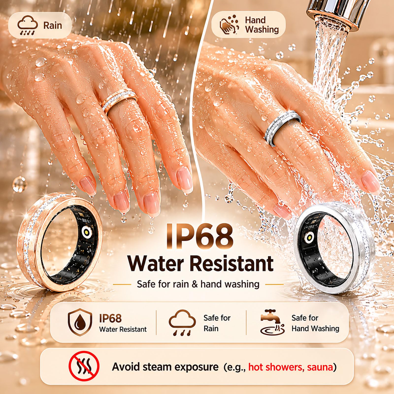Anillo inteligente de fitness para mujer, anillo de diamante, rastreador de actividad, monitor de frecuencia cardíaca, rastreador de sueño, anillos inteligentes, podómetro, contador de pasos, contador