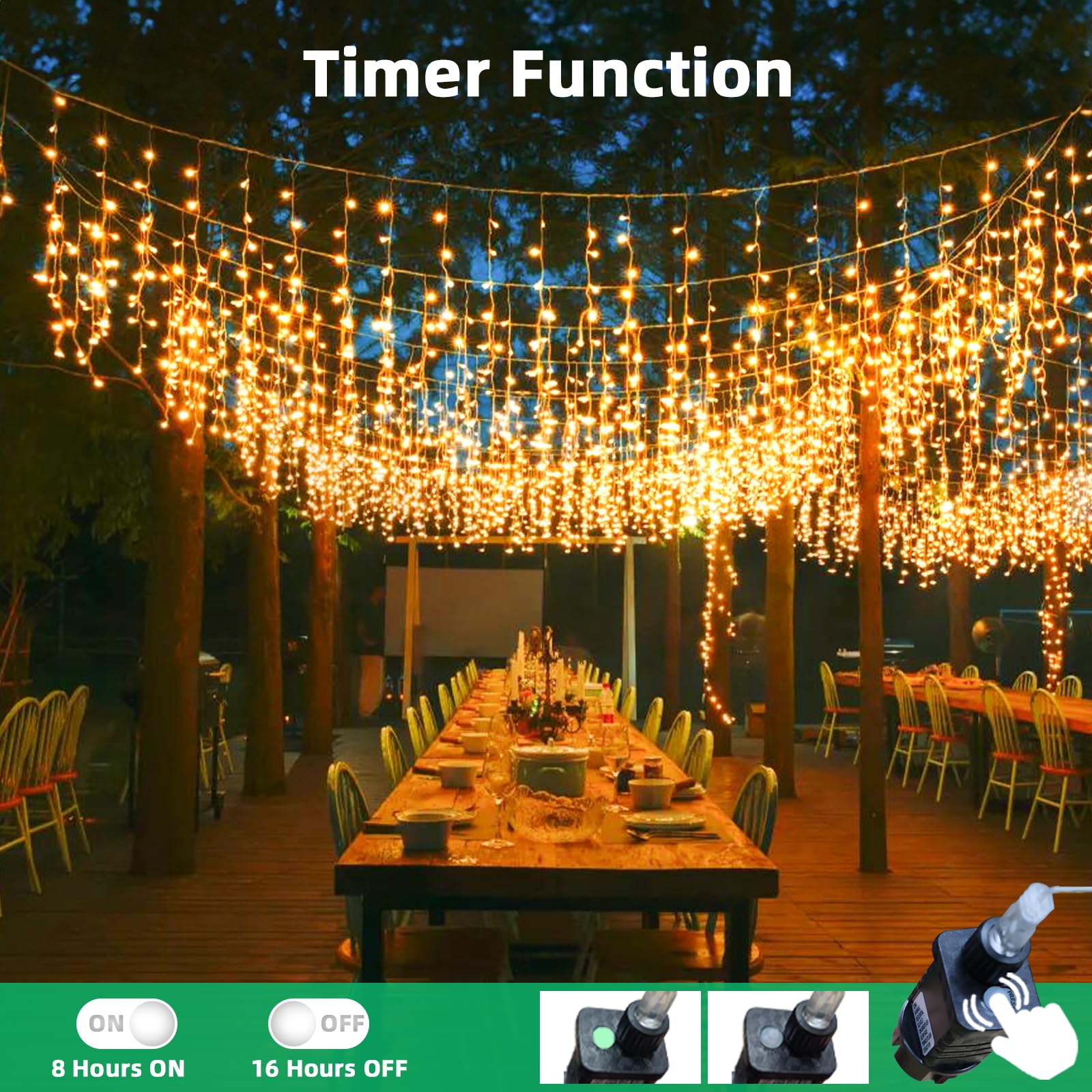 LEDYA Luci di Natale da Esterno, 9M 240 LED Tenda Luminosa Natale con Timer/8 modalità, IP44 Impermeabili, Luci Natale Esterno Cascata Decorazioni per Balcone, Natale, Matrimoni, Feste