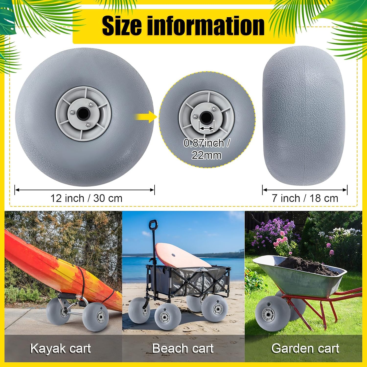 Lenwen 2 Pack PU Beach Balloon Wheels Beach Cart Tires Replacement Big Sand Wheels with 1 Air Pump for Kayak Canoe Cart Rolling Walker Wheelchair and Boat