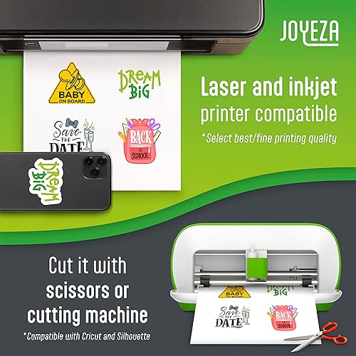 Miniatura 3 de JOYEZA - Papel adhesivo de vinilo imprimible de calidad premium para impresora de inyección de tinta - 40 hojas de color blanco mate impermeables,