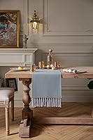 Vista 57 de ZeeMart Light Grey Table Runners 108 Inches Long, Burlap Linen Style Rustic Farmhouse Table Runner, Long Boho Dining Table Runner, 13x108 Inches